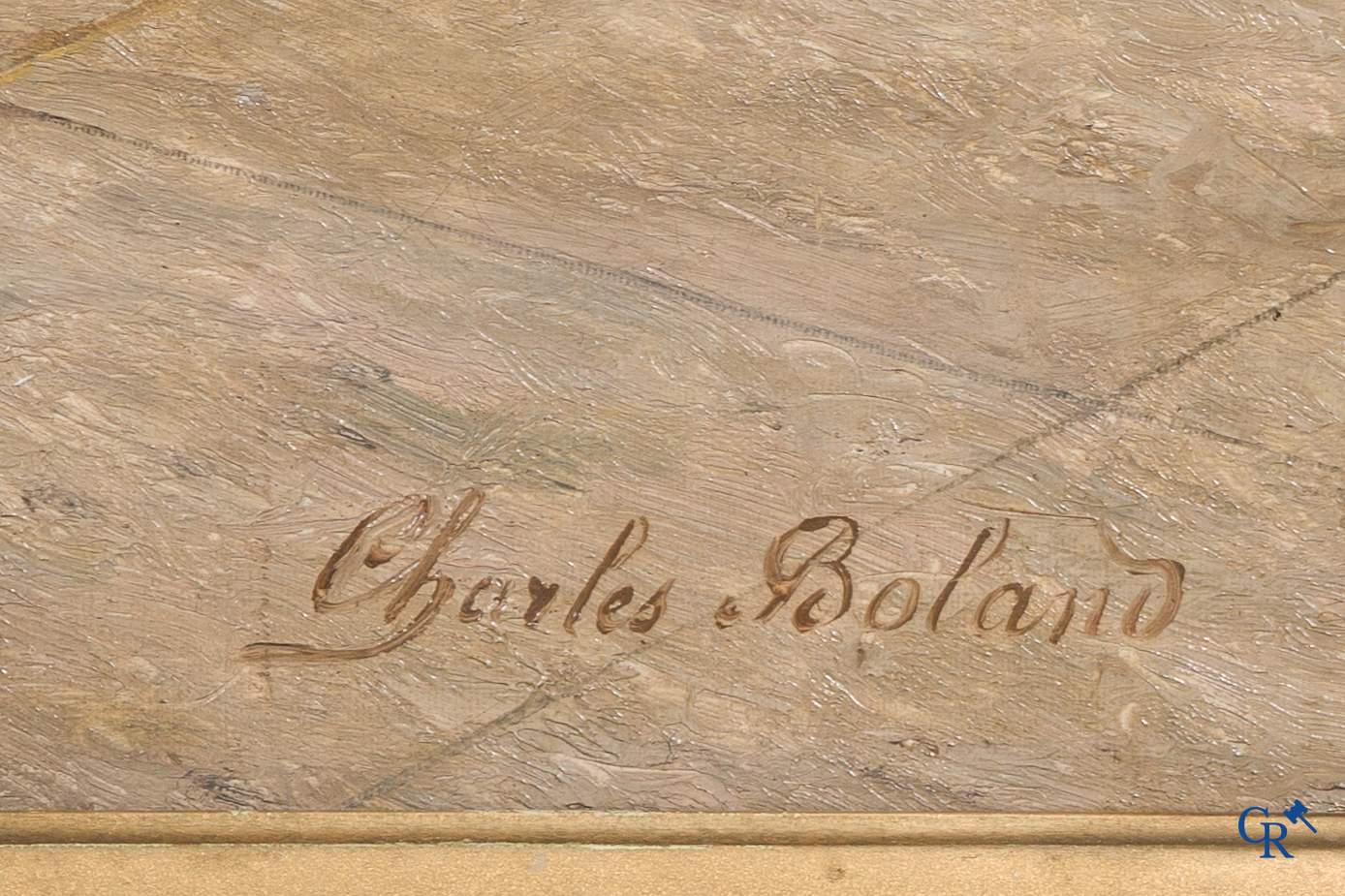 Charles Boland de Spa, "De Vrienden" Schilderij, olie op doek in een mooi vergulde omlijsting.