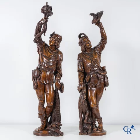 Jean-Paul Mazaroz (1823, Lons-le-Saunier - 1900, Paris) An exceptional pair of sculptures in finely carved walnut.