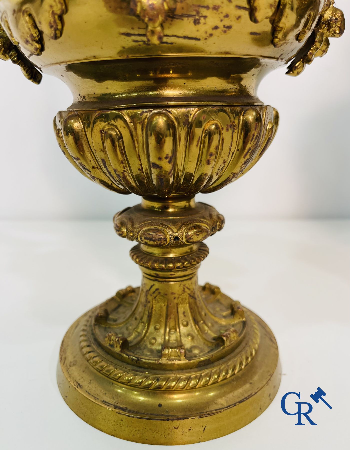 A pair of gilded bronze ewer vases. Napoleon III period.