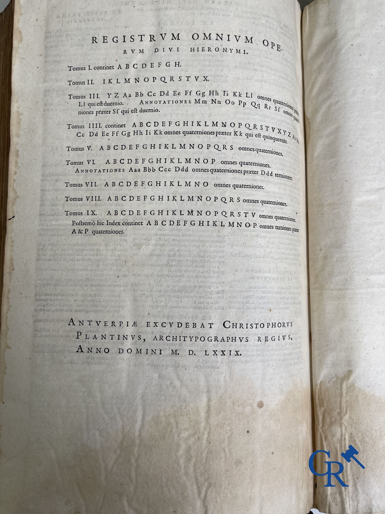 Livres anciens: Les œuvres de Saint Jérôme, Mariani Victorij Reatini. Atelier Plantijn (1578-1579), Anvers.