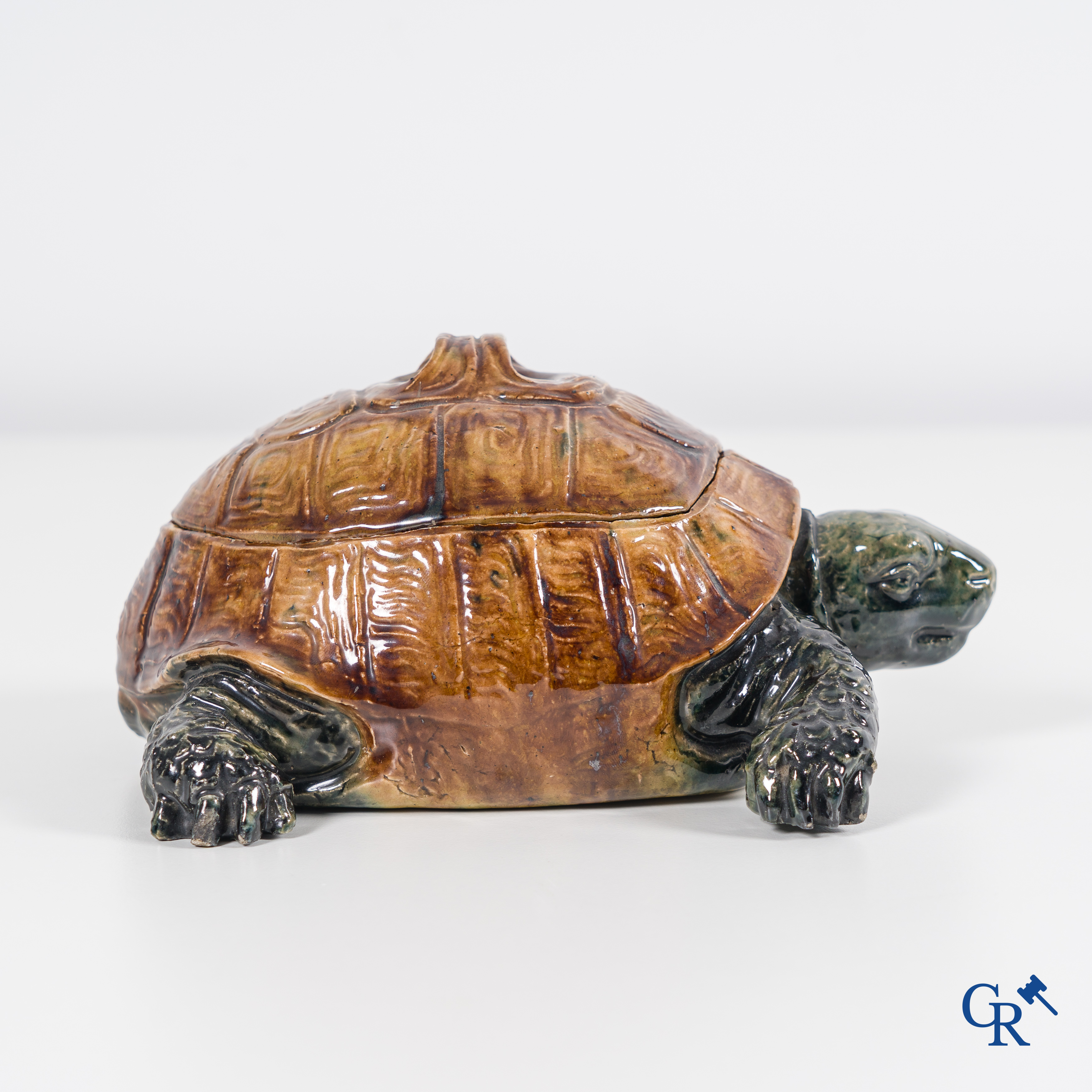 Flemish pottery: Vande Voorde, large turtle in Bruges pottery.