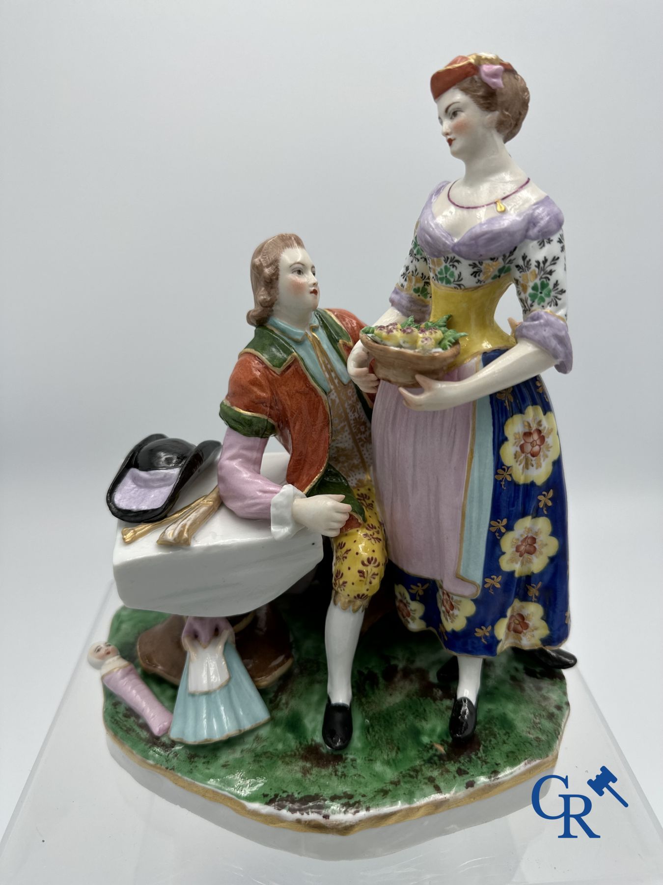 Porcelain: Group in multi-coloured decorated polychrome porcelain so-called "pâte tendre". 18th-19th century.