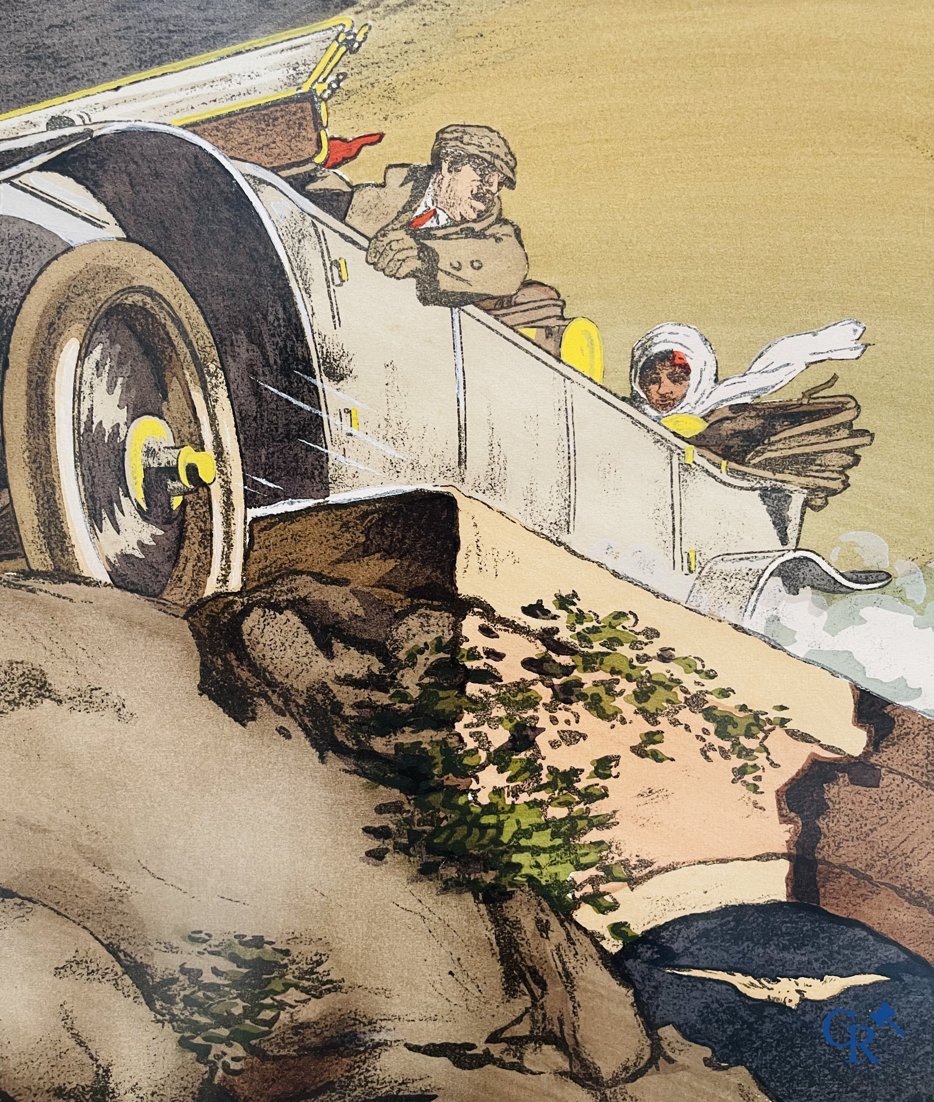 André Nevil, L'équipe "La Licorne" dans le Tour De France 1912. Kleuren lithografie. Mabileau & Comp. Paris 1912.