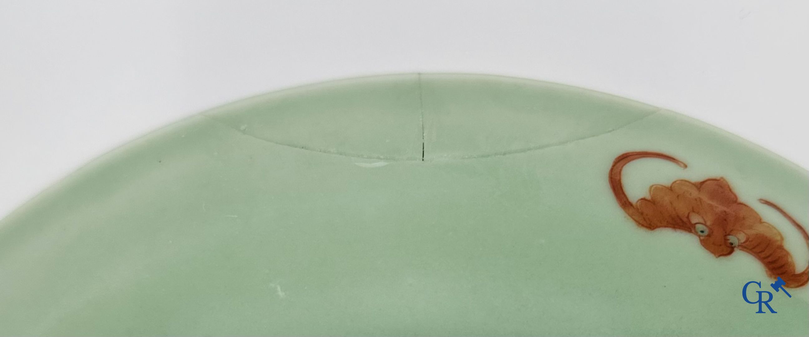 A fine Chinese porcelain celadon dish with a decor of "Shou."