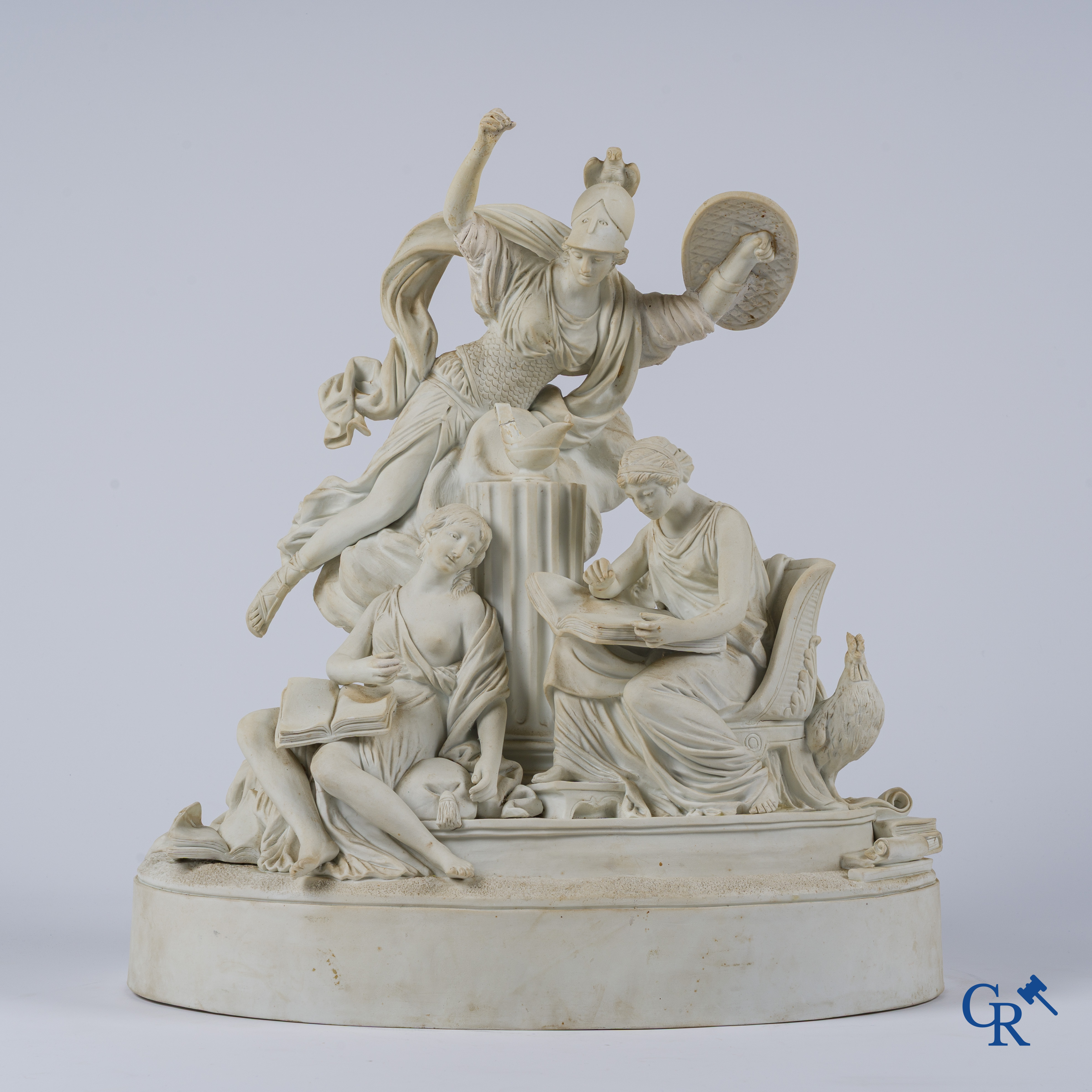 Louis-Simon Boizot "Minerve protégeant l'Etude et foudroyant la Paresse." Witte biscuit van Niderviller. Eind 18e eeuw.
