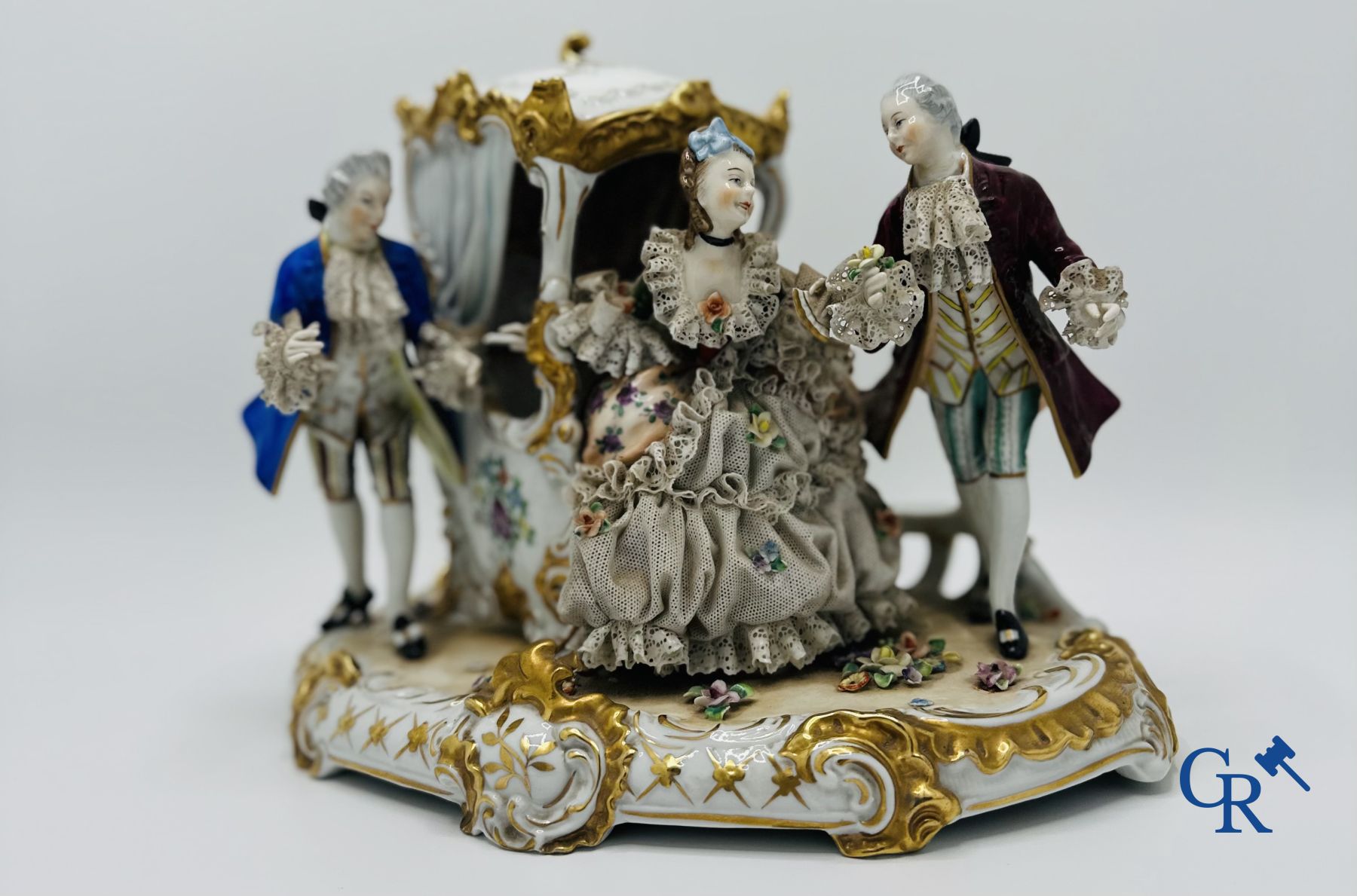 Volkstedt Rudolstadt: 2 Groups in German porcelain in dentelle. (lace porcelain) Marked.