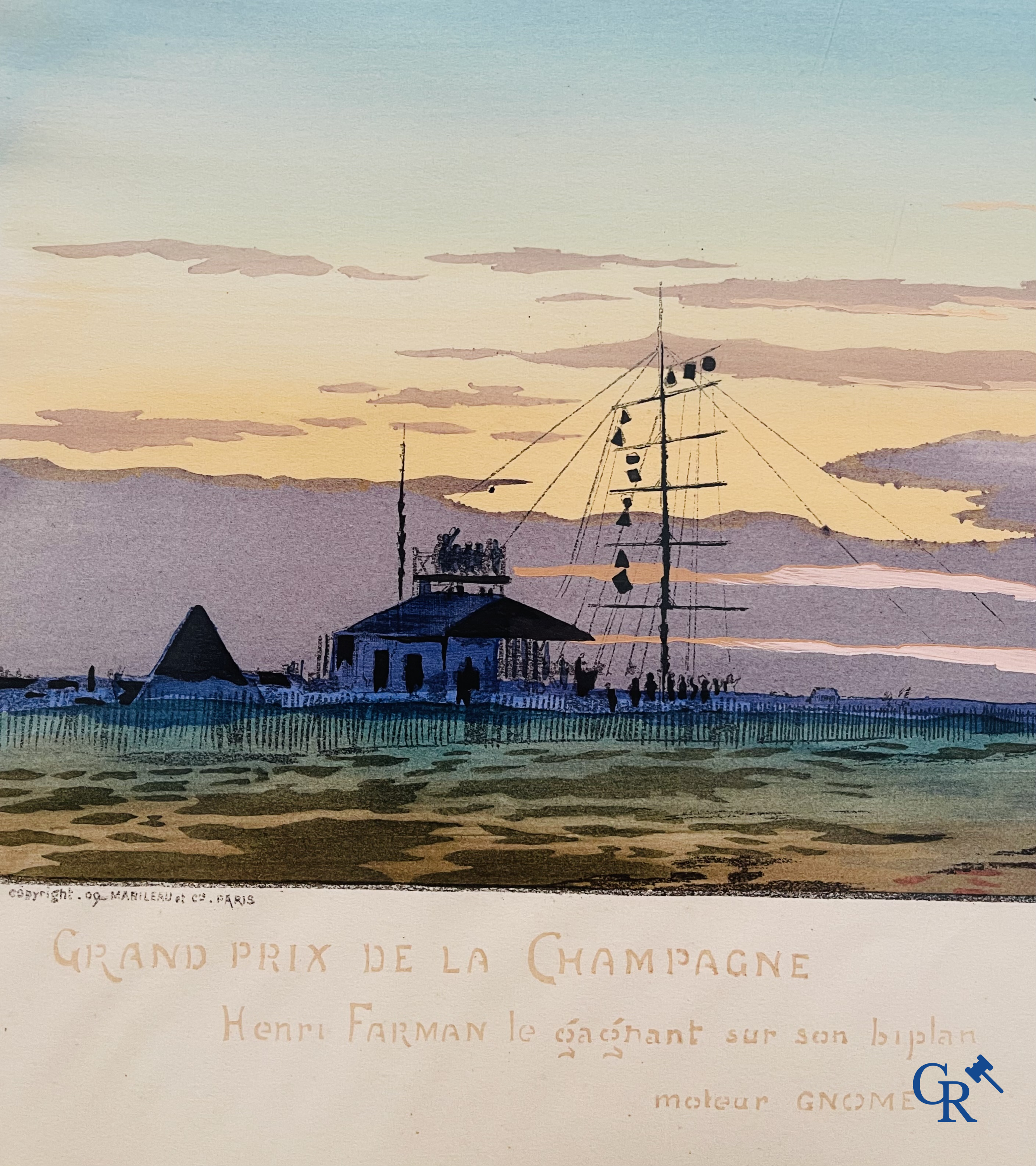 Marguerite Gamy (1883-1936) Grand Prix de la Champagne. Kleuren lithografie. Mabileau et Comp. Paris 1909.