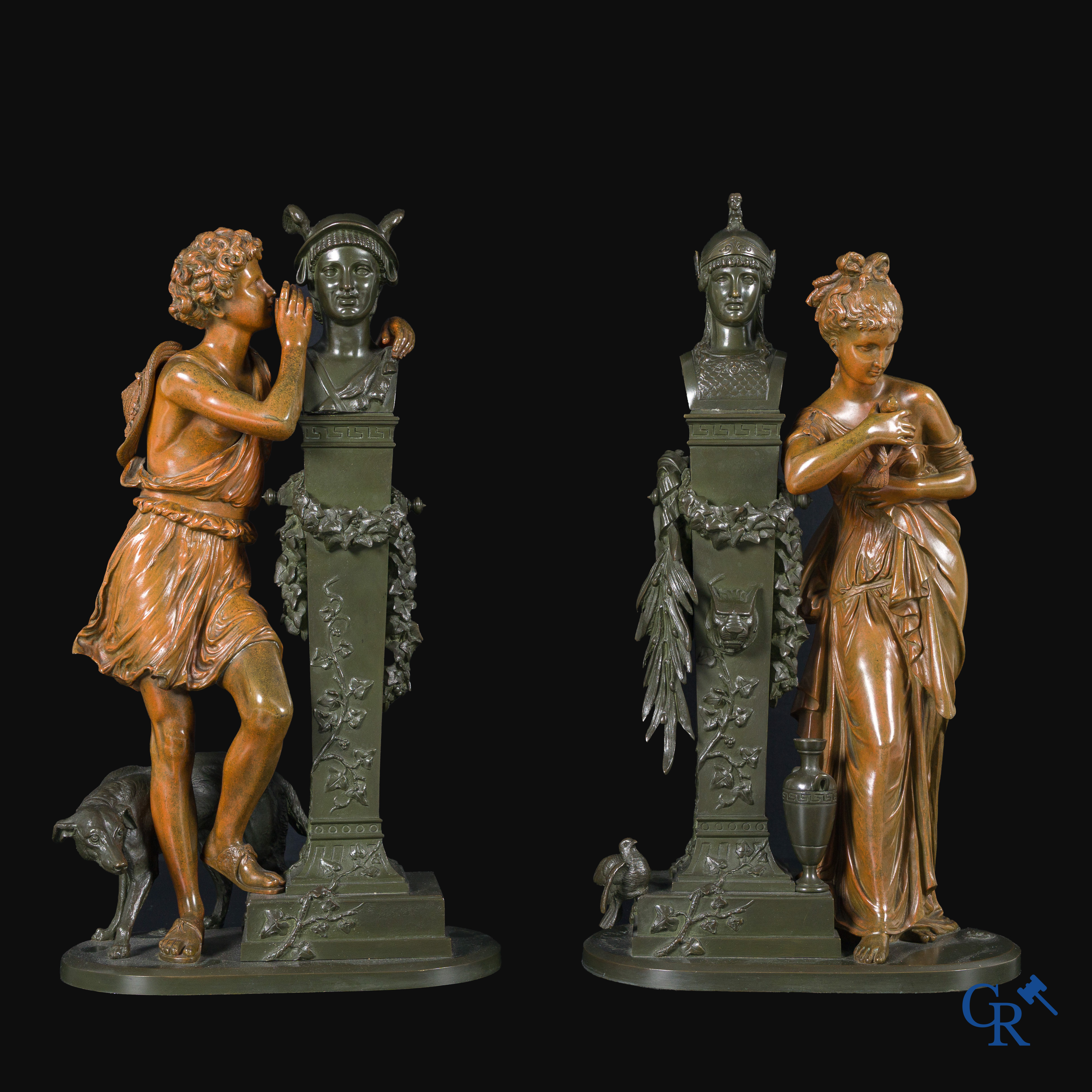 Eugène Laurent (1832-1898) A pair of bronze statues, foundry stamp A.B. Paris.