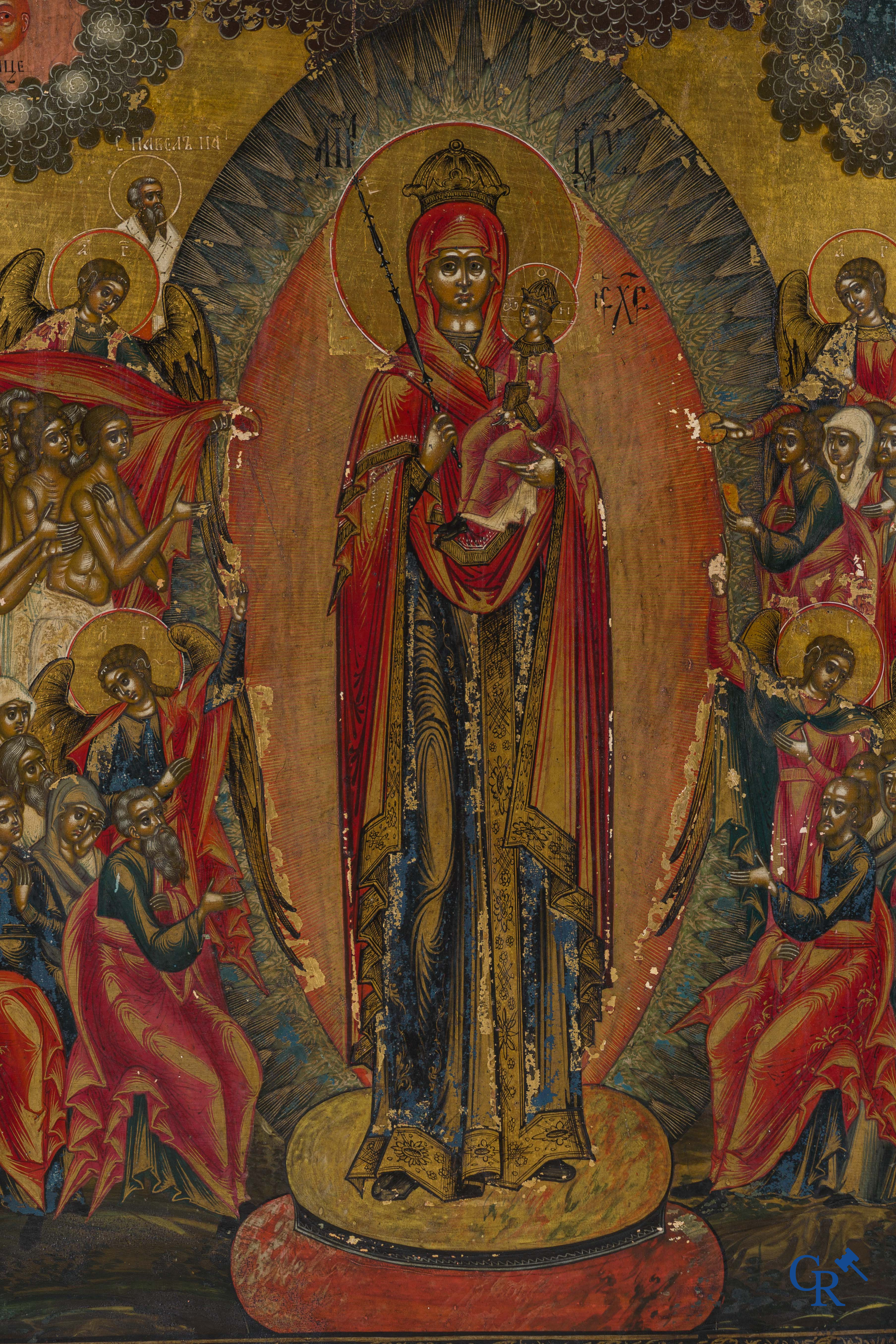 Icon: Russian work. Tempera on panel, depicting the Mother of God, Comforter of All Who Sorrow. 18th-19th century.