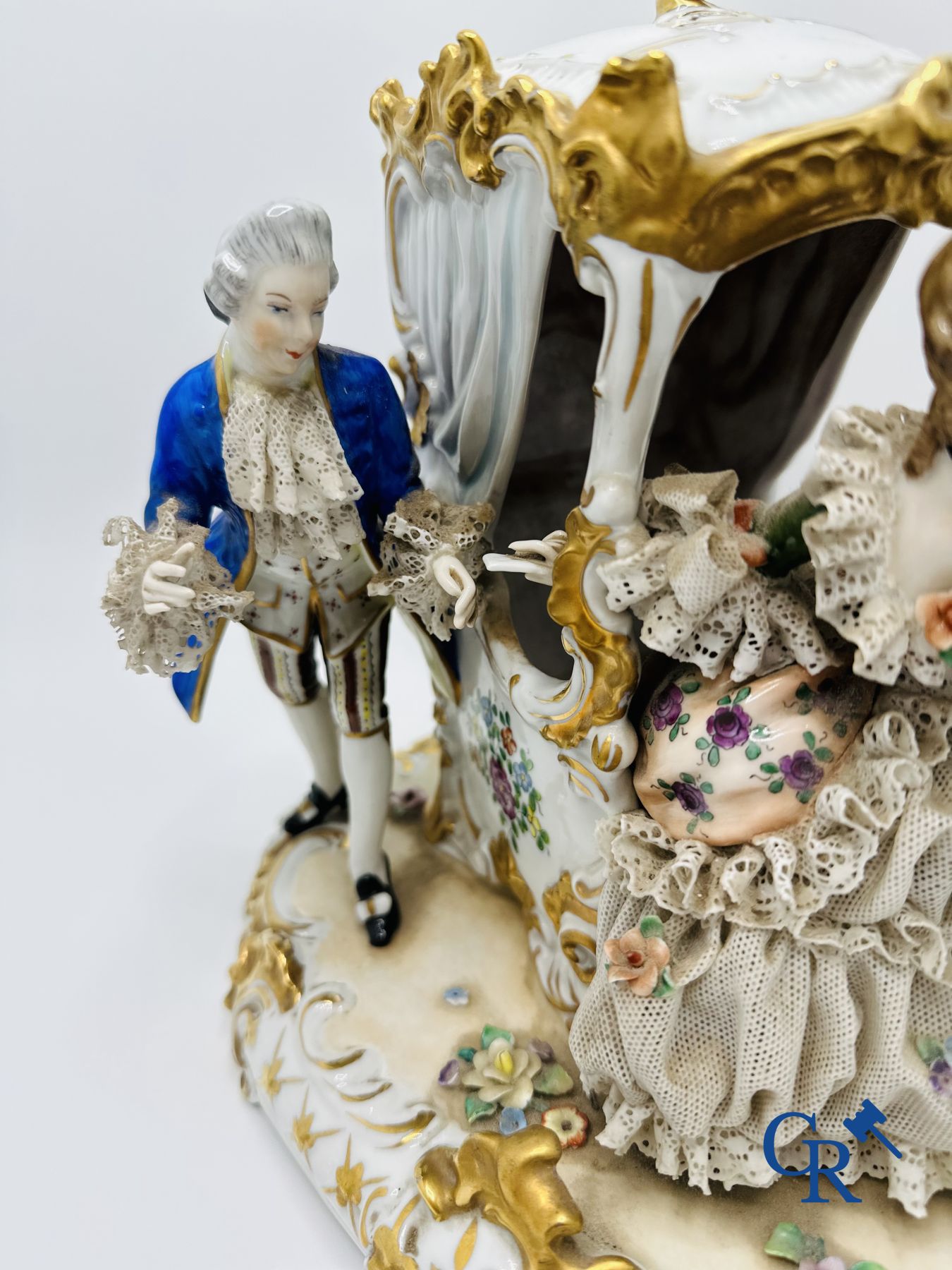 Volkstedt Rudolstadt: 2 Groups in German porcelain in dentelle. (lace porcelain) Marked.