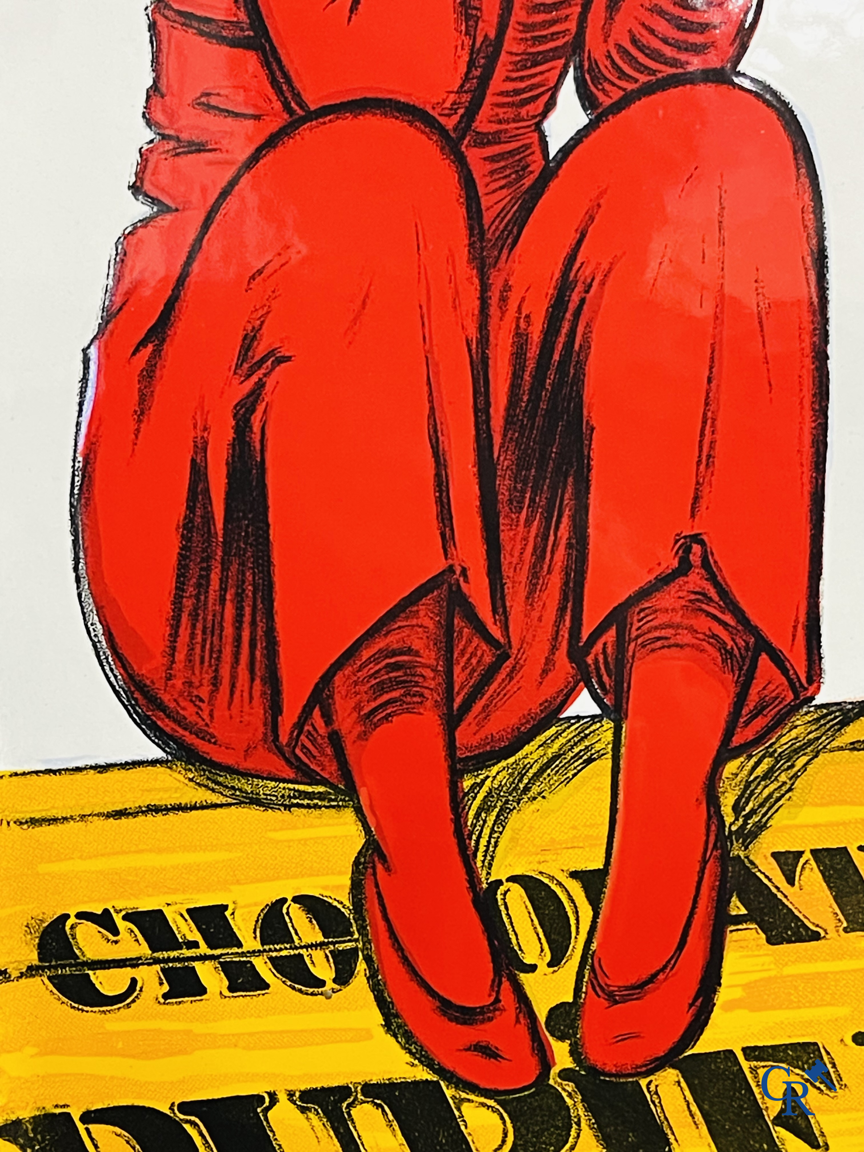 Chocolat Pupier, emaille reclamebord geïllustreerd met het personage ontworpen door Jean D'Ylen. Circa 1930.