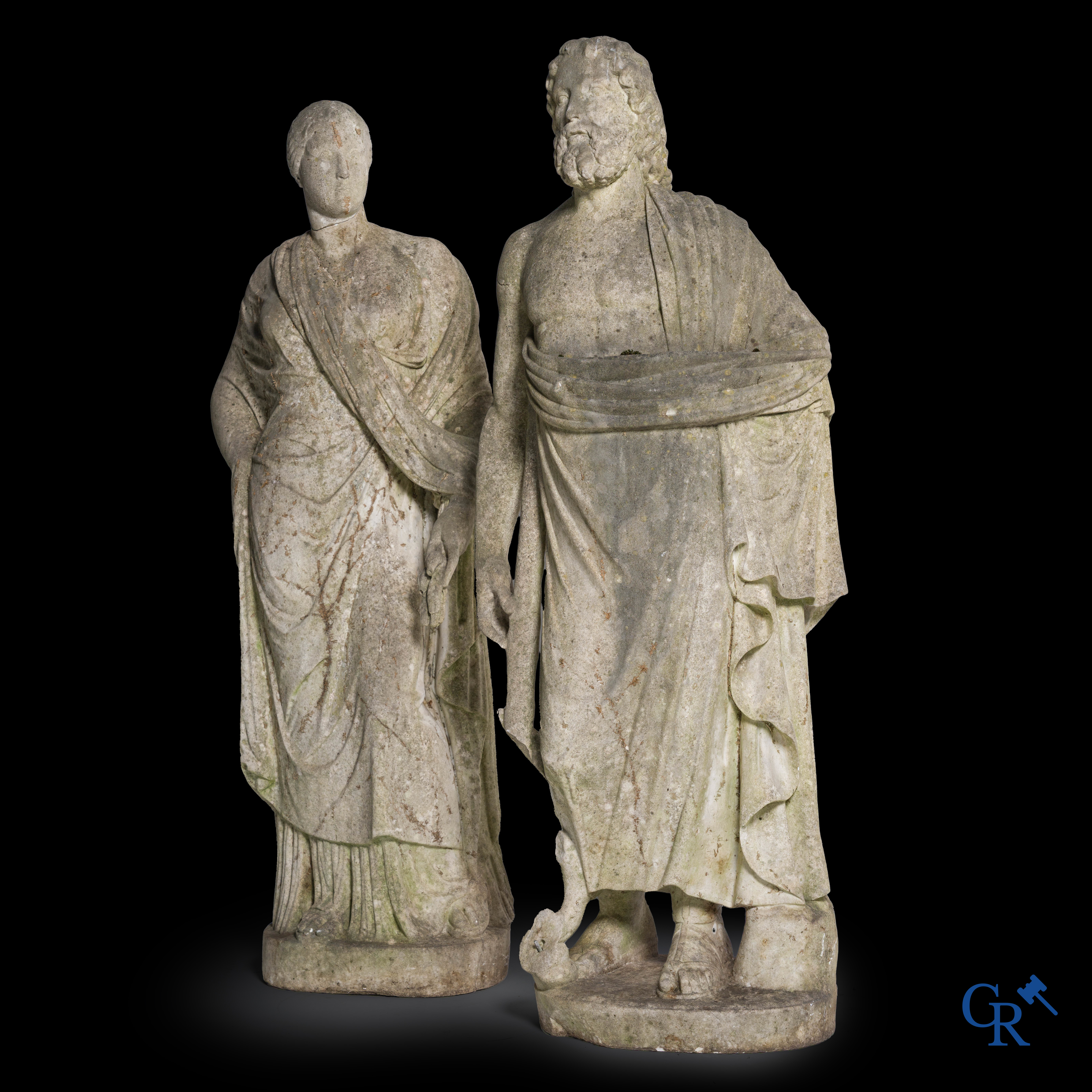 2 Imposante sculpturen in gebeeldhouwd marmer. De Romeinse godin Cerès en de Griekse god Asklepios. Circa 1700-1750.