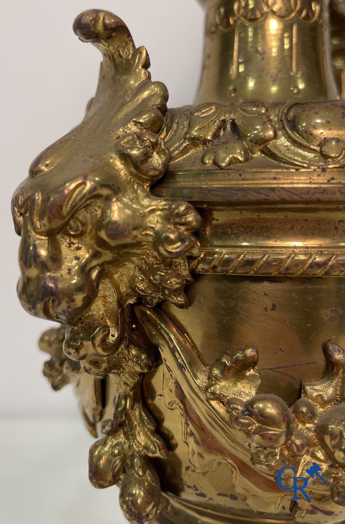 A pair of gilded bronze ewer vases. Napoleon III period.