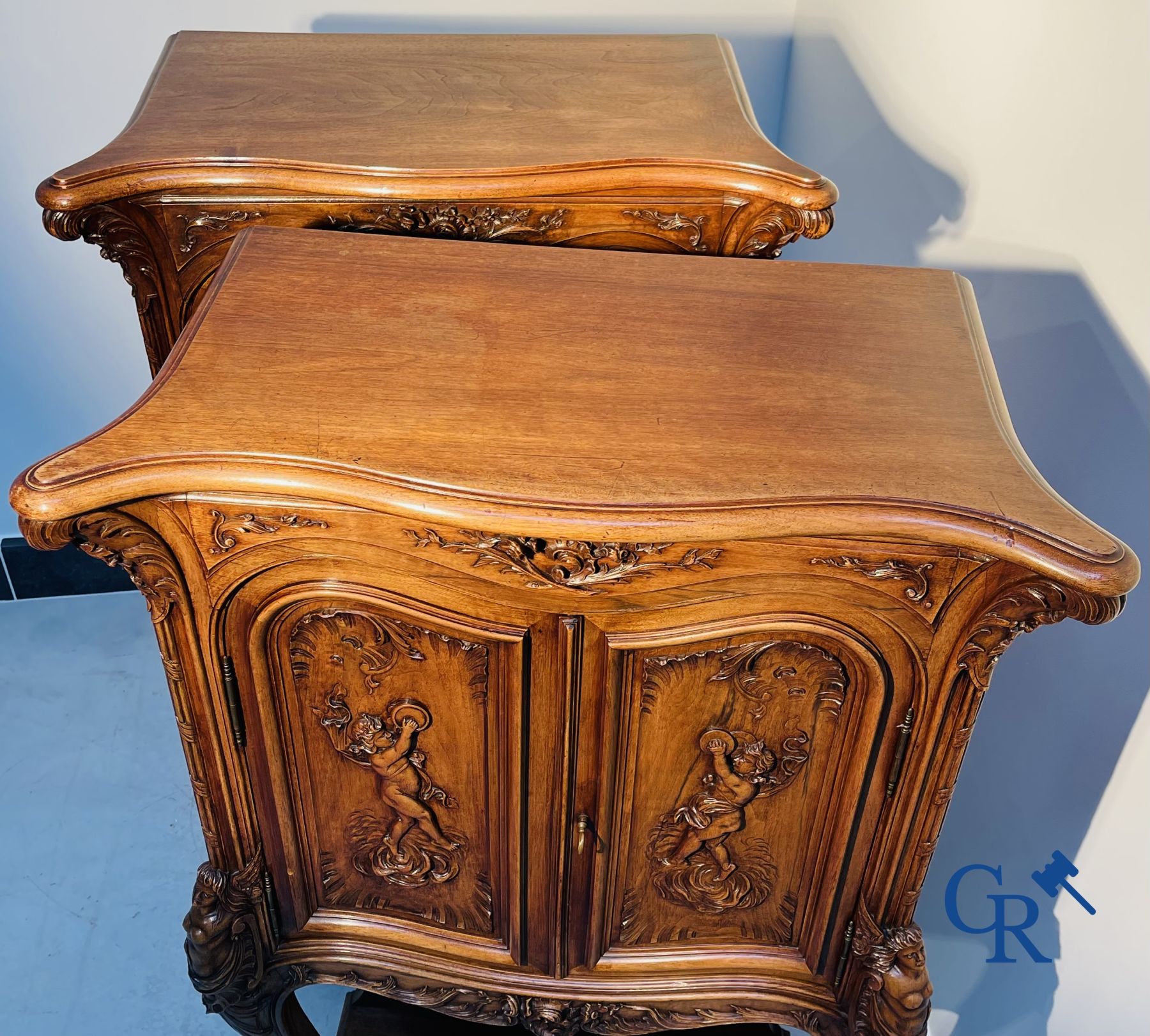 Furniture: A pair of finely carved furniture. LXV style.