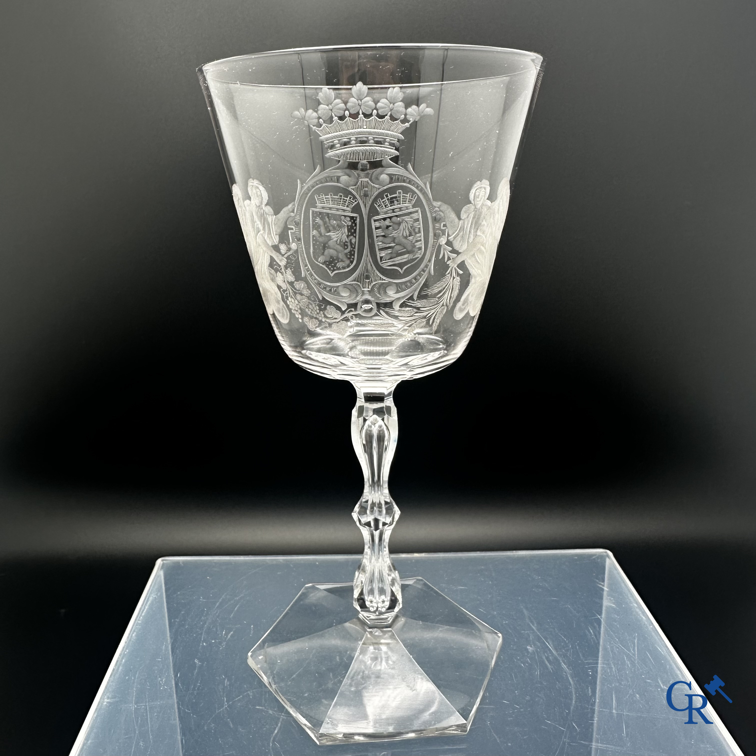 Val Saint Lambert: Exceptional wine glass in white crystal.