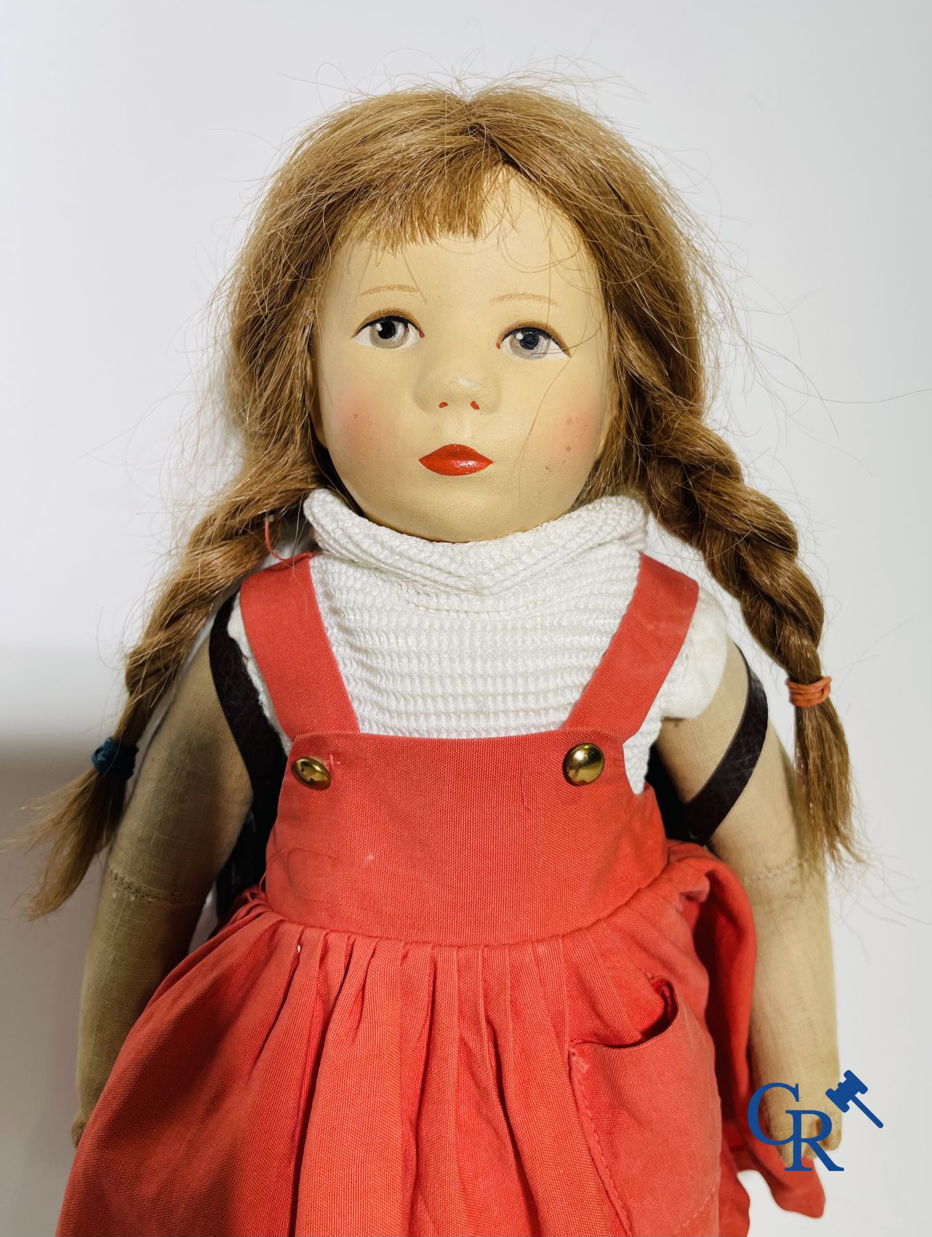 Toys: antique dolls: a lot of 6 dolls with a miniature grocery store attached.