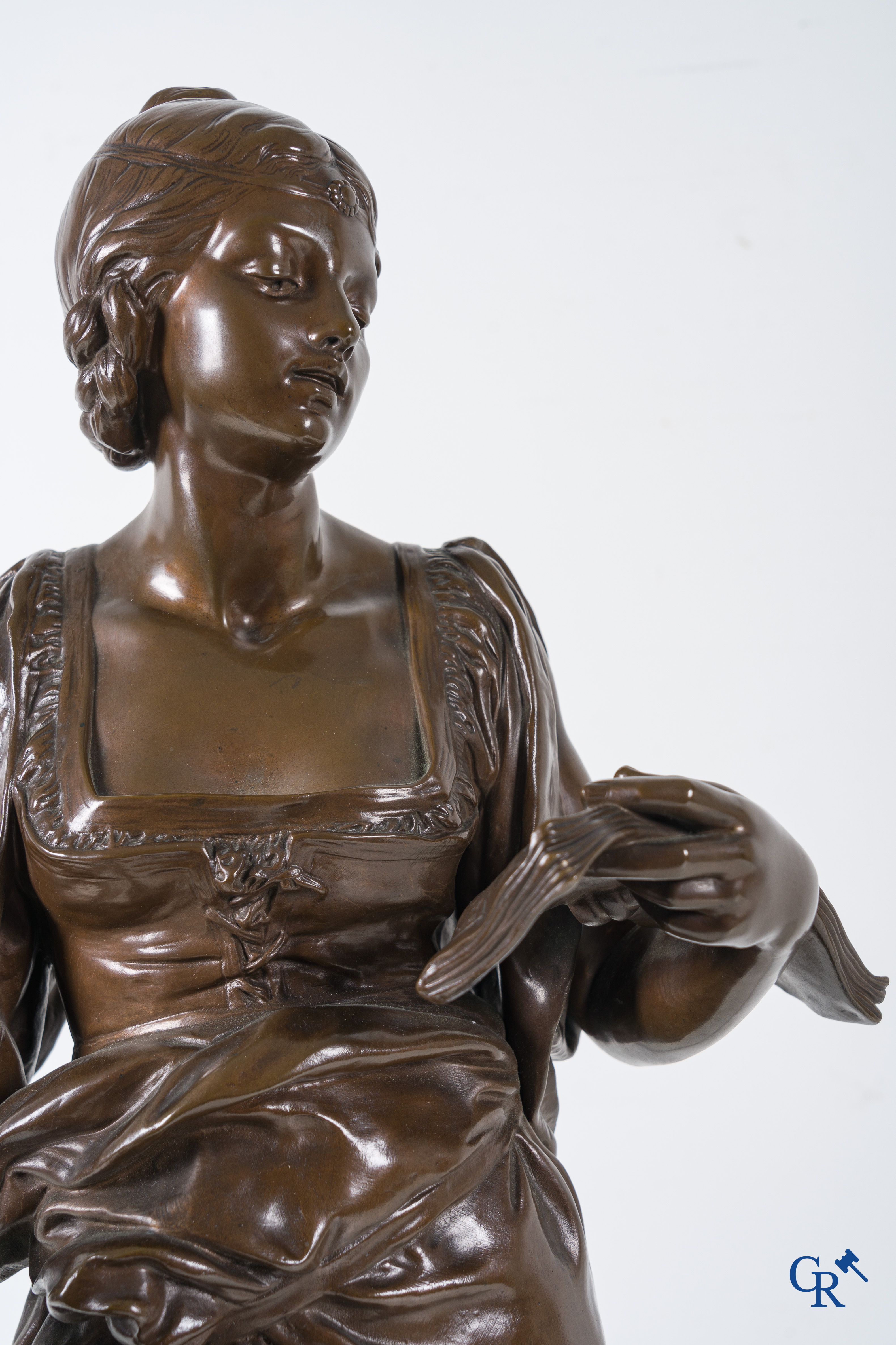 Louis Ernest Barrias (1841-1905) Melody. Bronze statue with brown patina. Thiebaut frères Fondeurs.