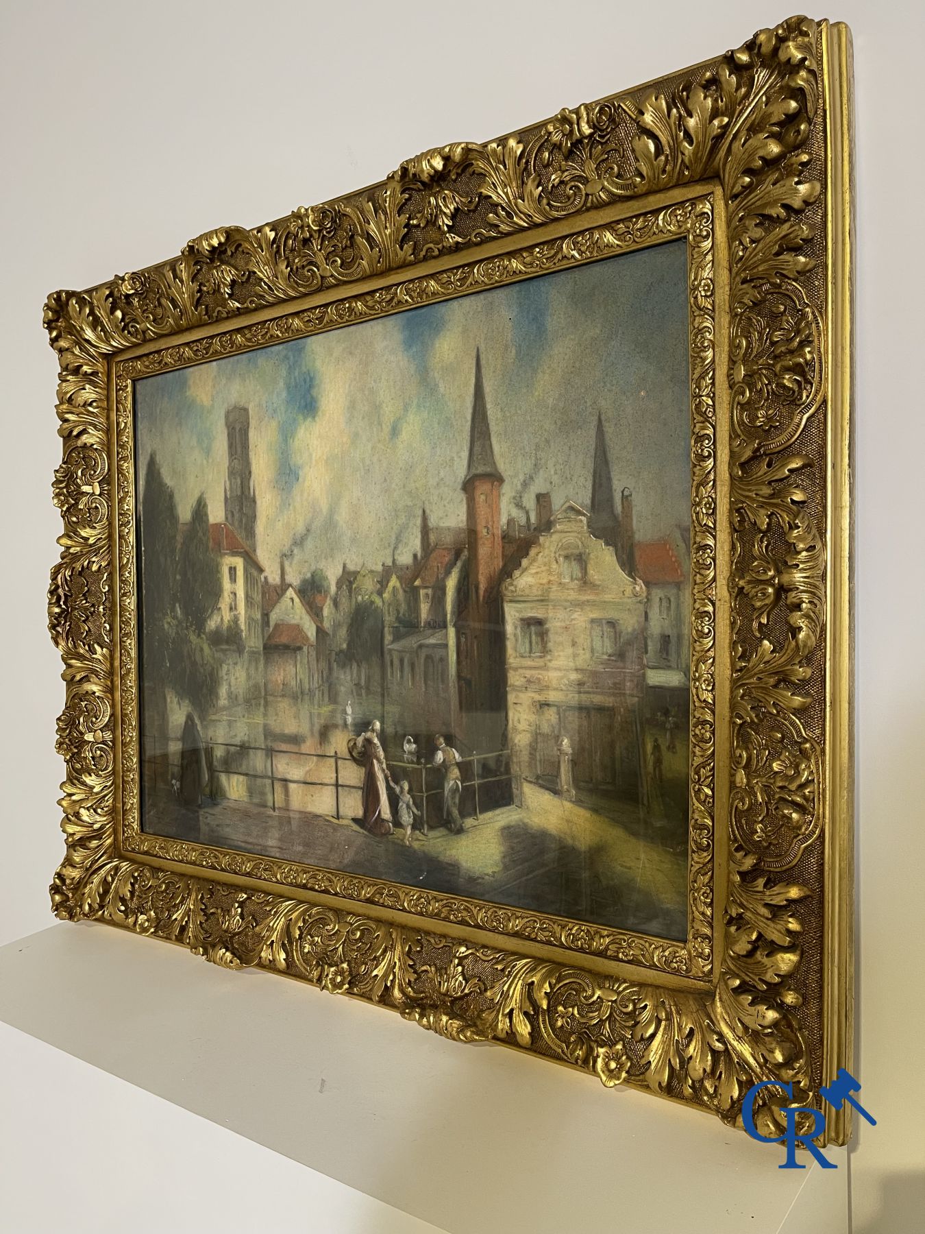 Schilderij: Pastel, zicht op Brugge. gesigneerd Maurice Denis