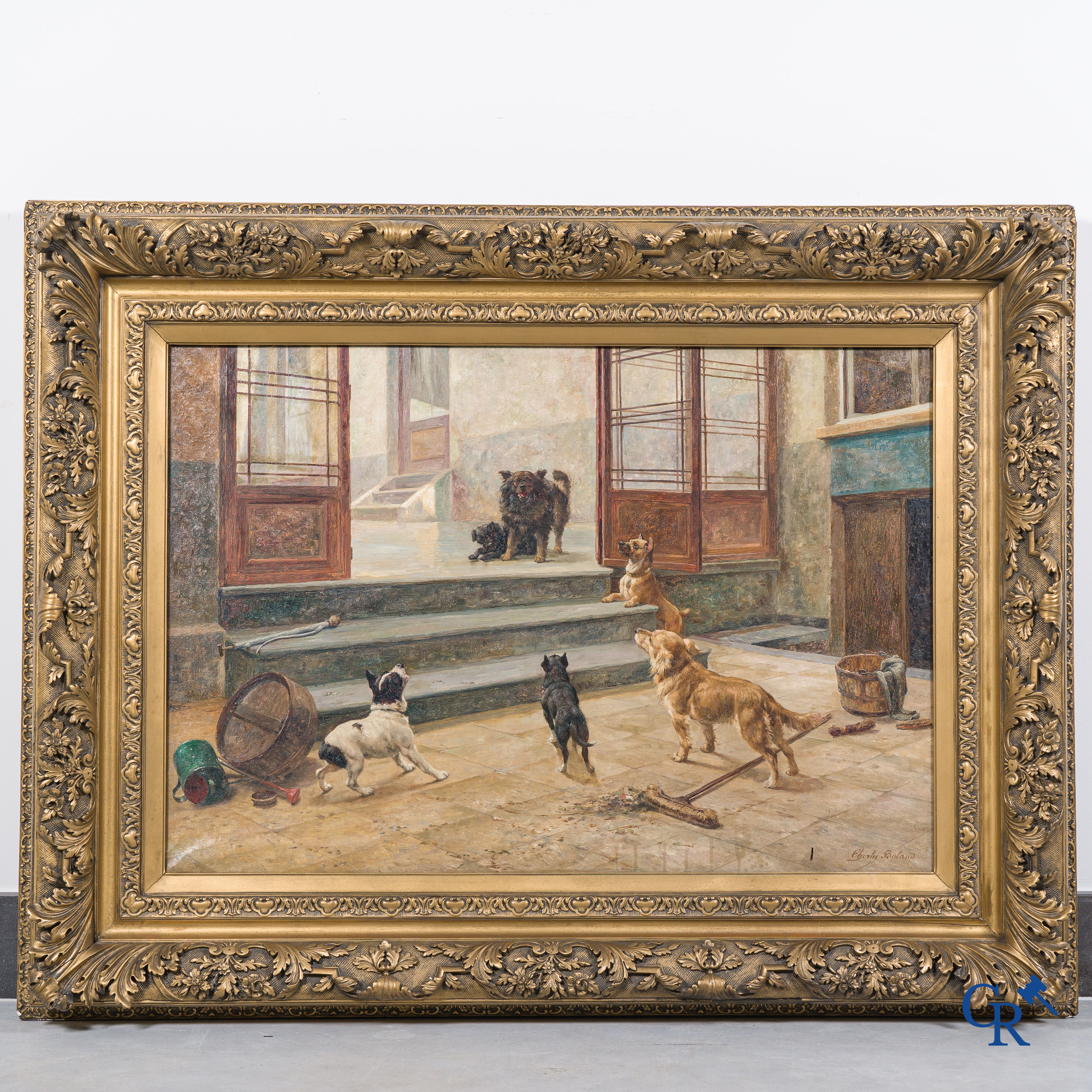 Charles Boland de Spa, "The Friends" Painting, oil on canvas in a beautiful gilded frame.