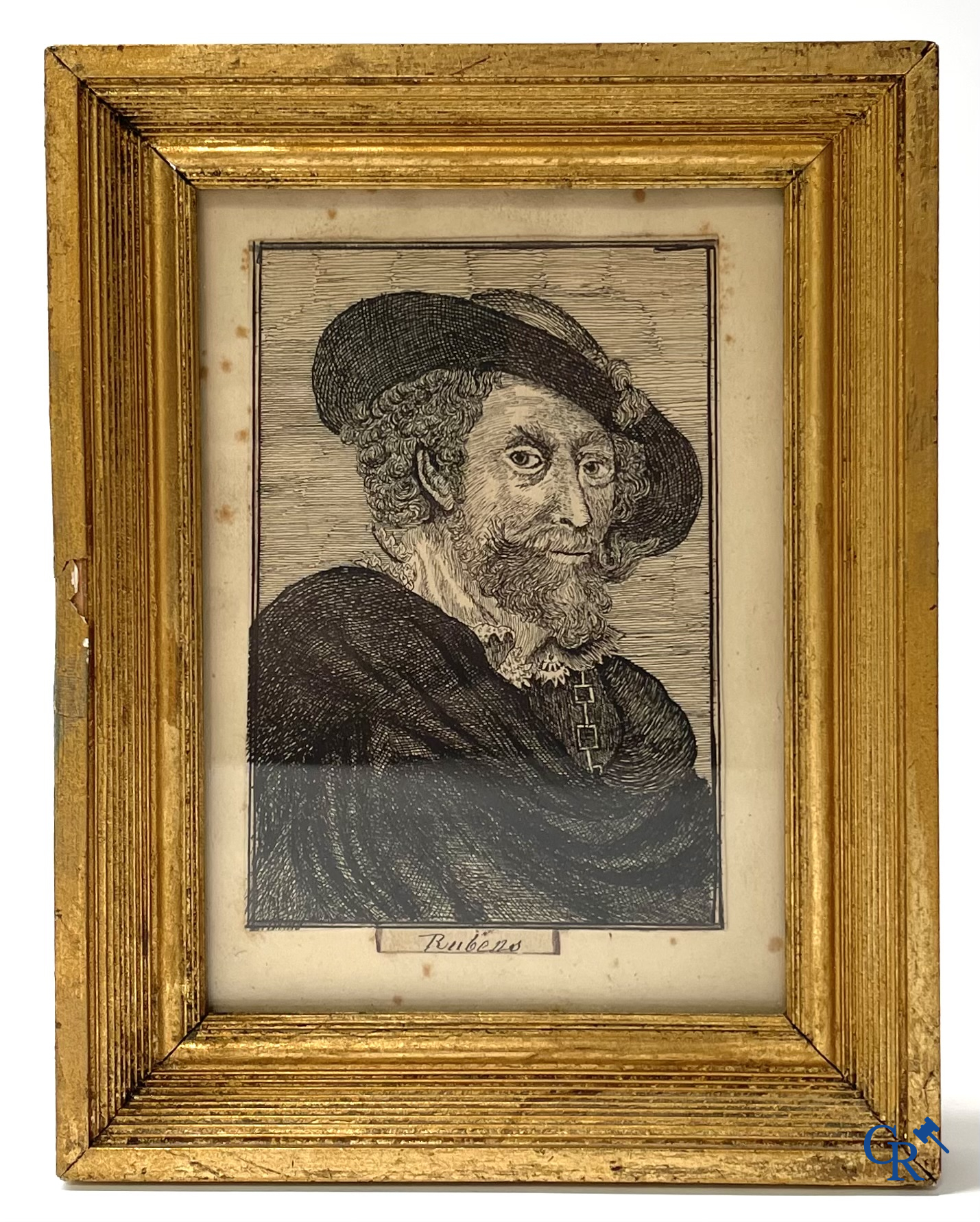 Une paire de portraits d'après Rembrandt Van Rijn, huile sur panneau, On y joint 2 dessins à la plume. XIXème siècle.