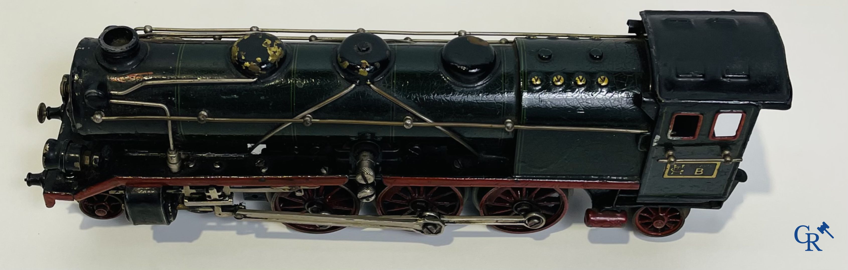 Old toys: Märklin, Locomotive with towing tender and dining car.<br />
About 1930.