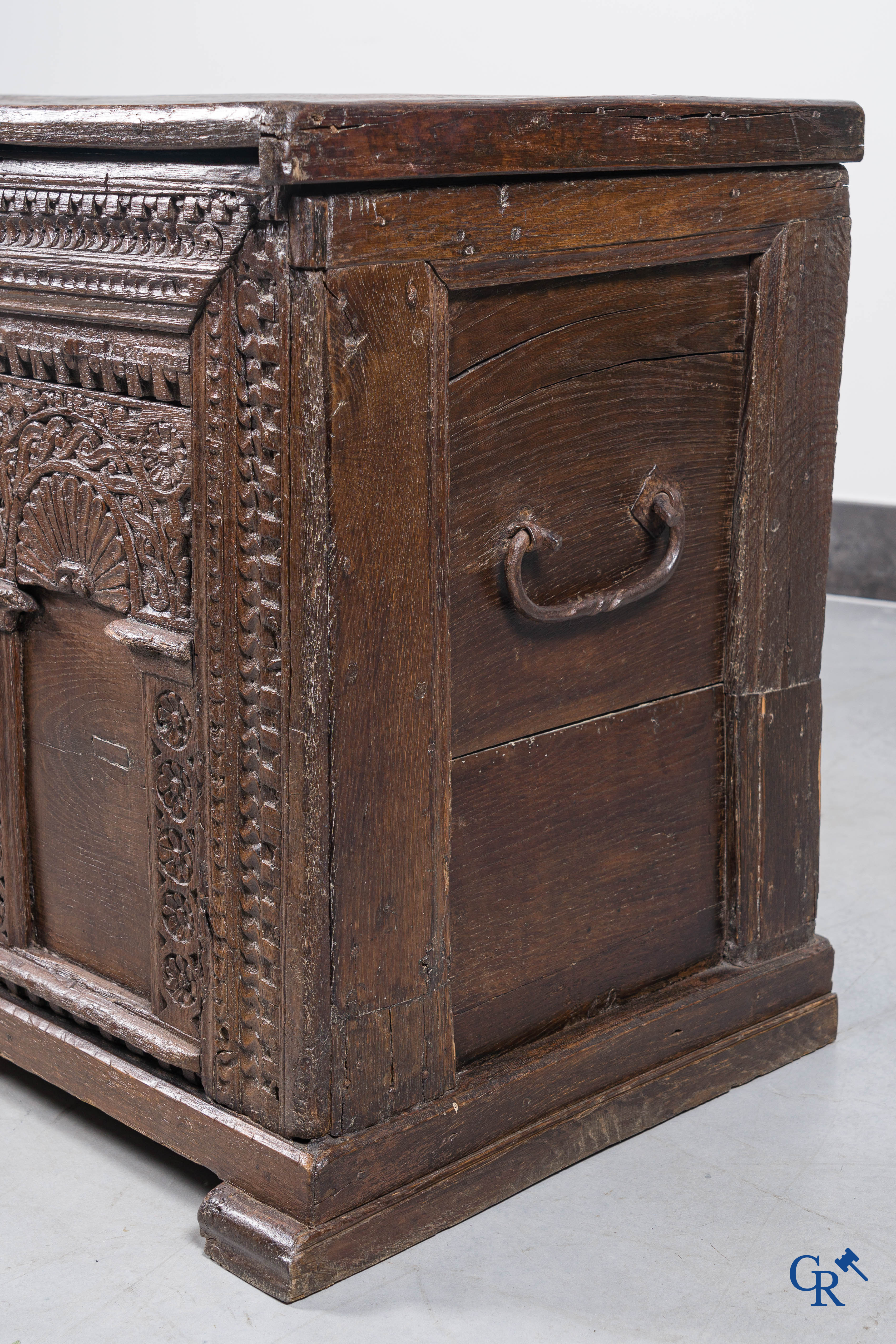 Antique wooden trunk, 18th century.