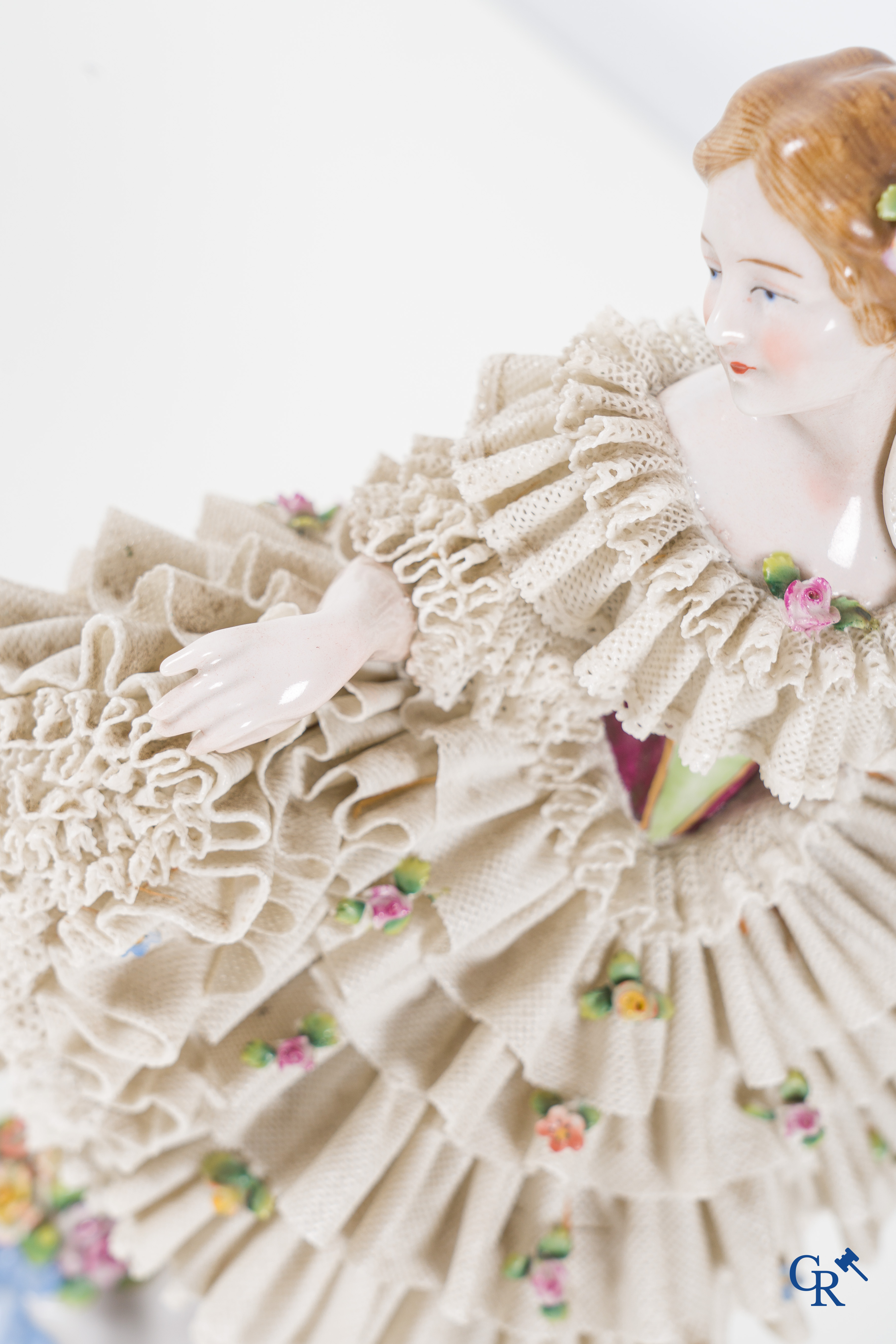 European porcelain: Sitzendorf, Saalfeld-Rudolstadt. Exquisite dancer in lace porcelain. Marked.