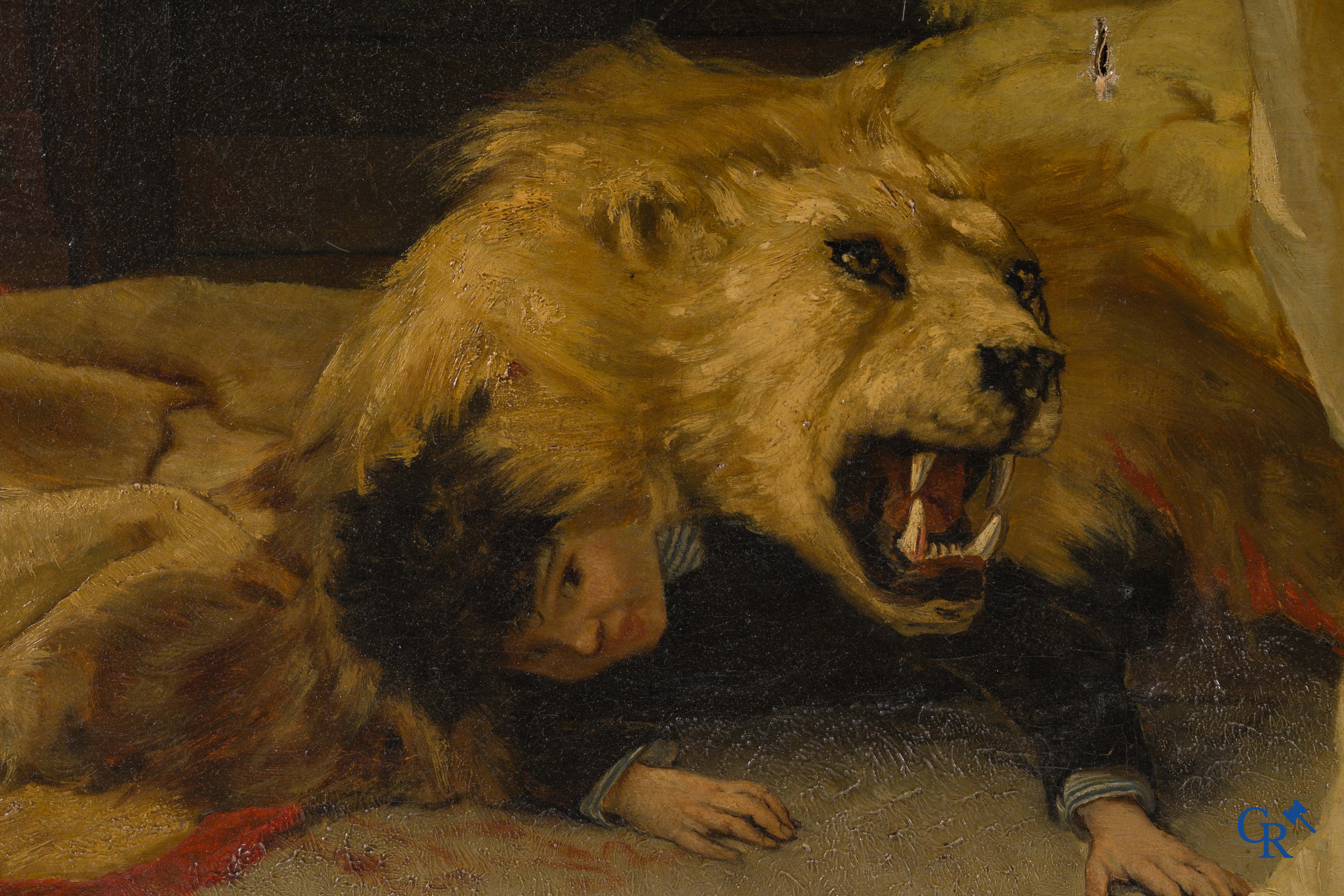 Frans Verhas (D'après) (1827 - 1897)  "Le Lion", pas de signature visible. Huile sur toile, XIXème siècle.