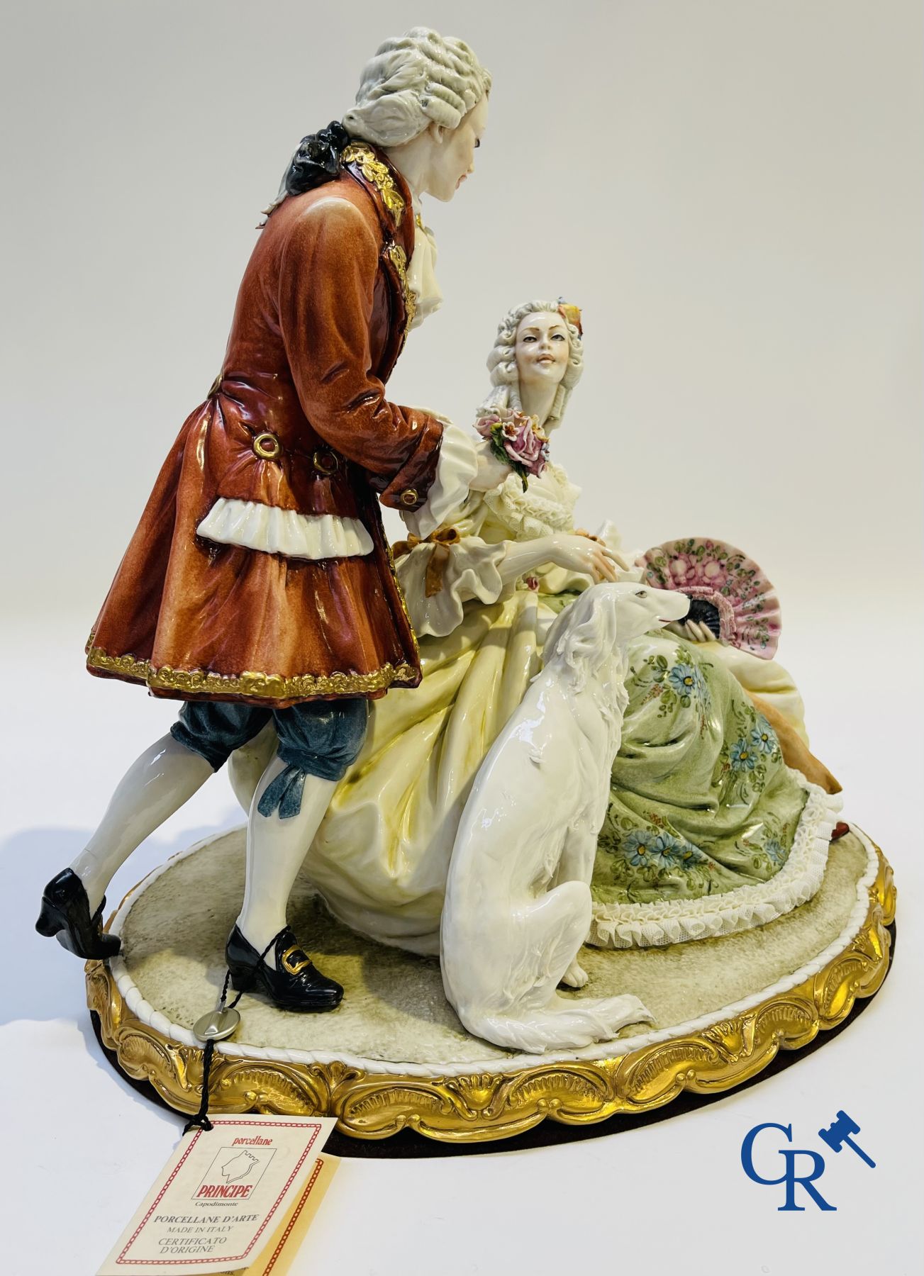 Porcelaine: Capodimonte: Groupe exceptionnel en porcelaine italienne avec dentelle.