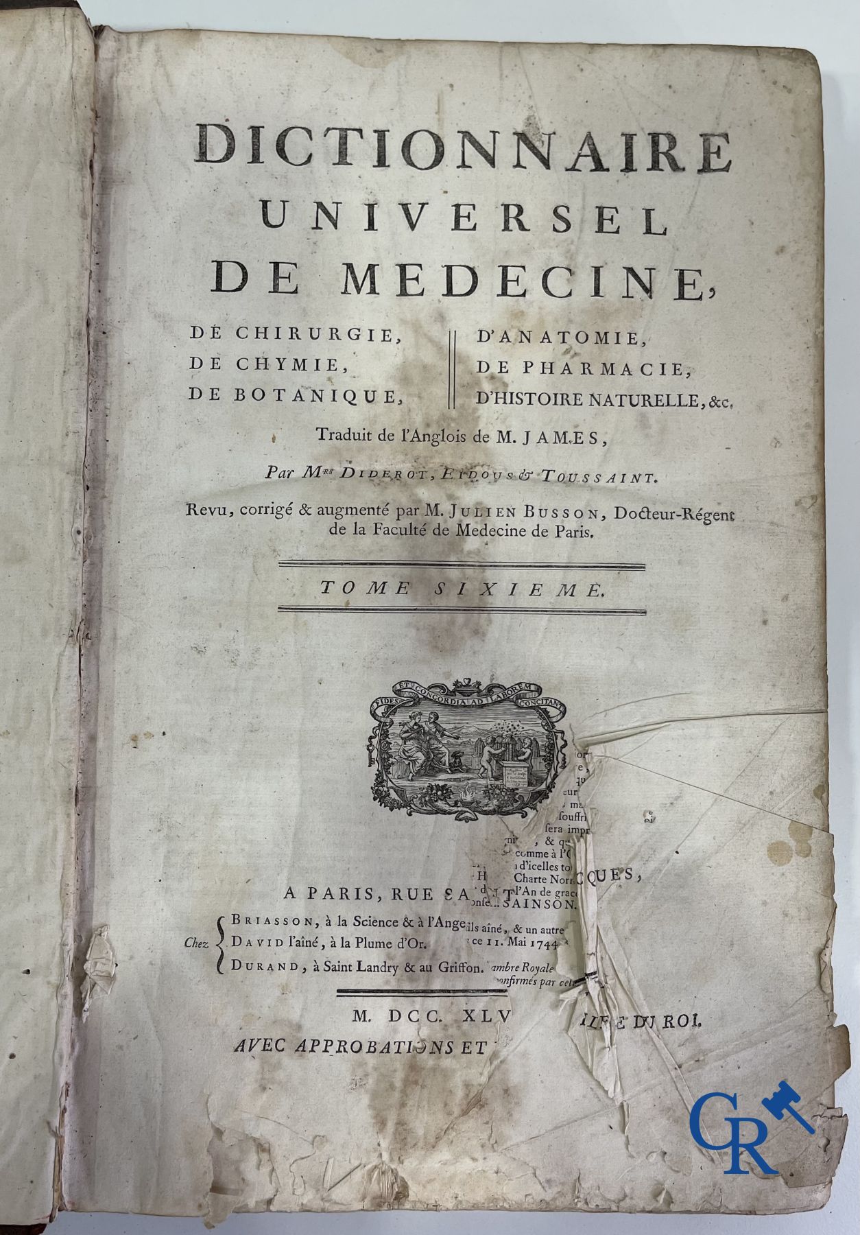 Oude boekdrukken: Dictionnaire Universel de Medecine, Robert James. 6 volumes, Paris 1746-1748.