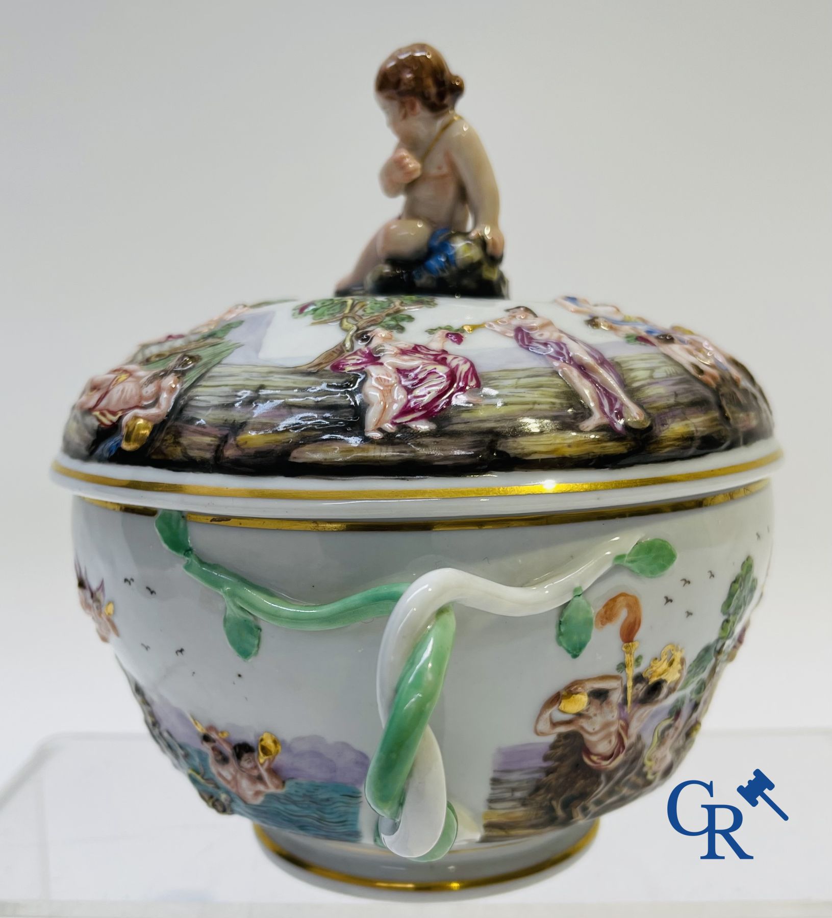 Porcelain: 2 pieces of fine porcelain with mythological scenes. 19th century.