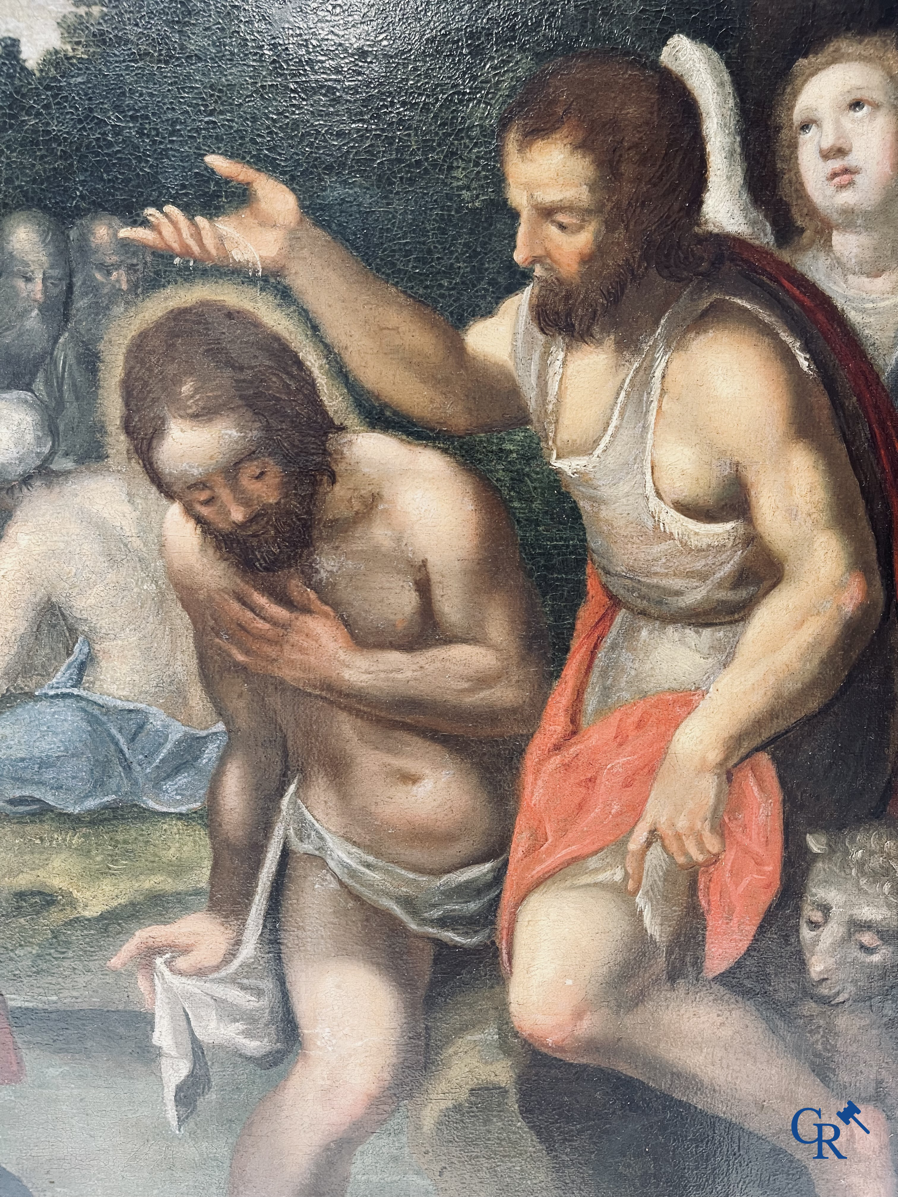 Le baptême du Christ. Peinture religieuse, huile sur toile. 17-18ème siècle.