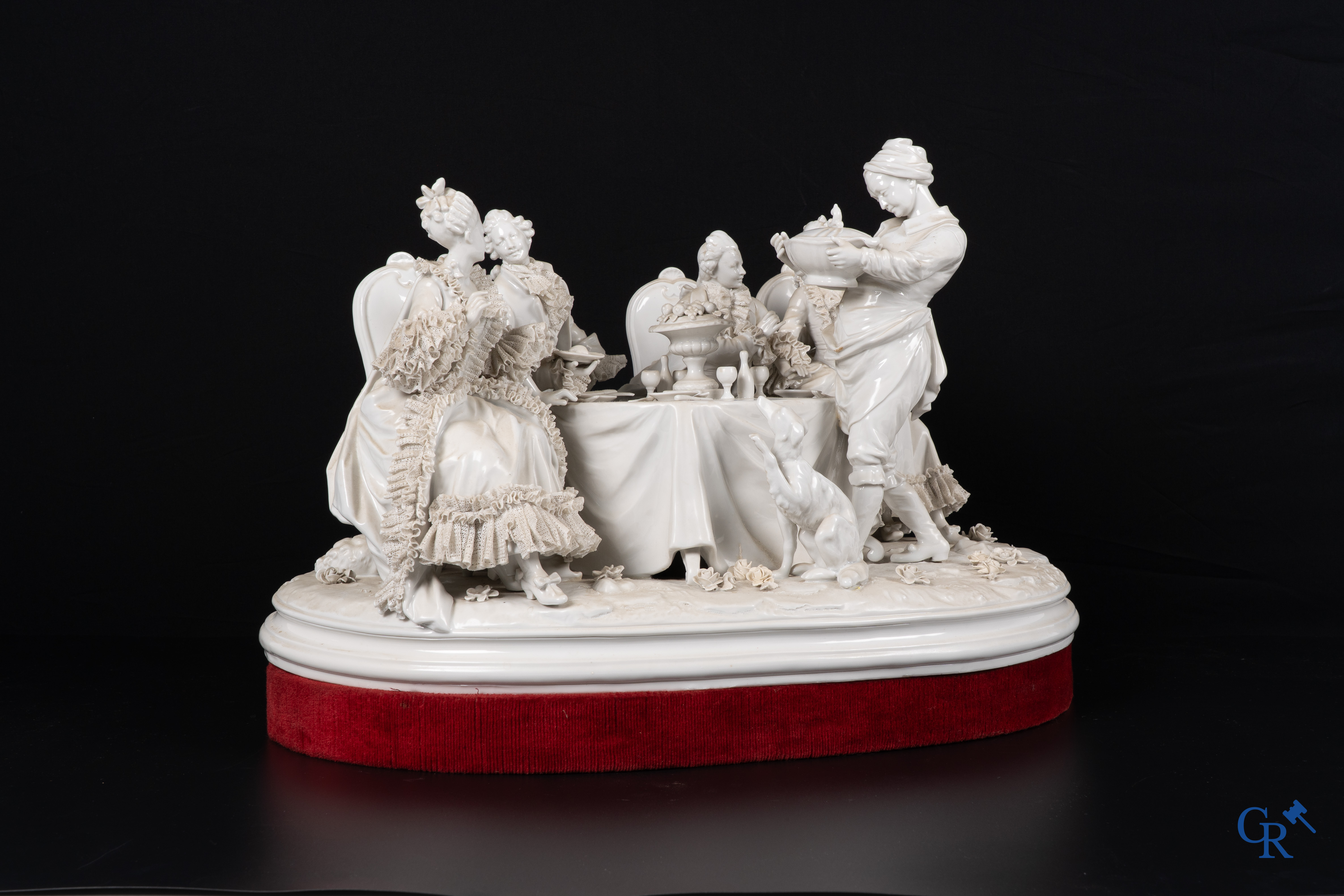 Volkstedt Rudolstadt, an exceptionally large group in lace porcelain on a matching pedestal.