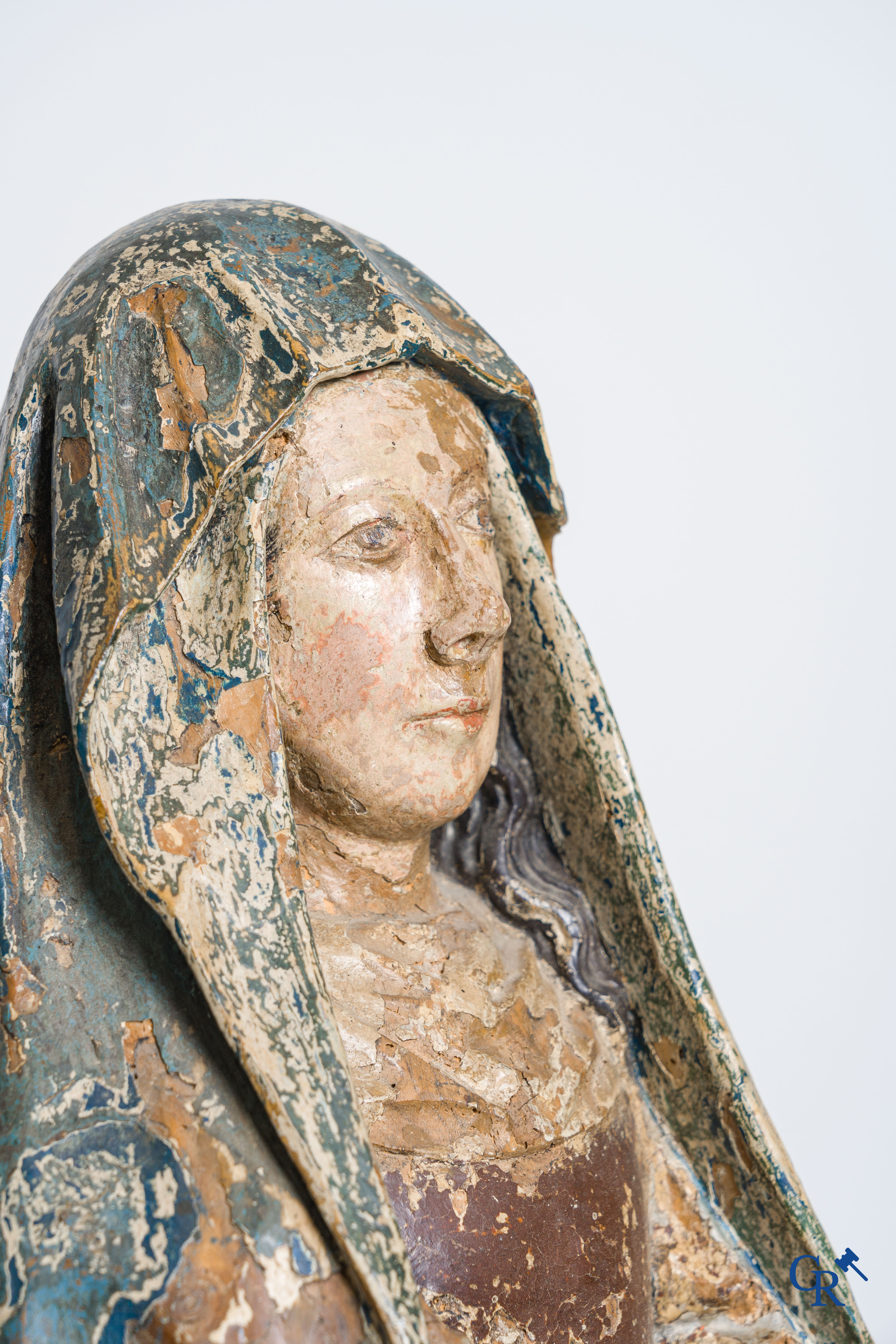 Religious objects, a polychrome wooden statue of a Madonna, 16th century.