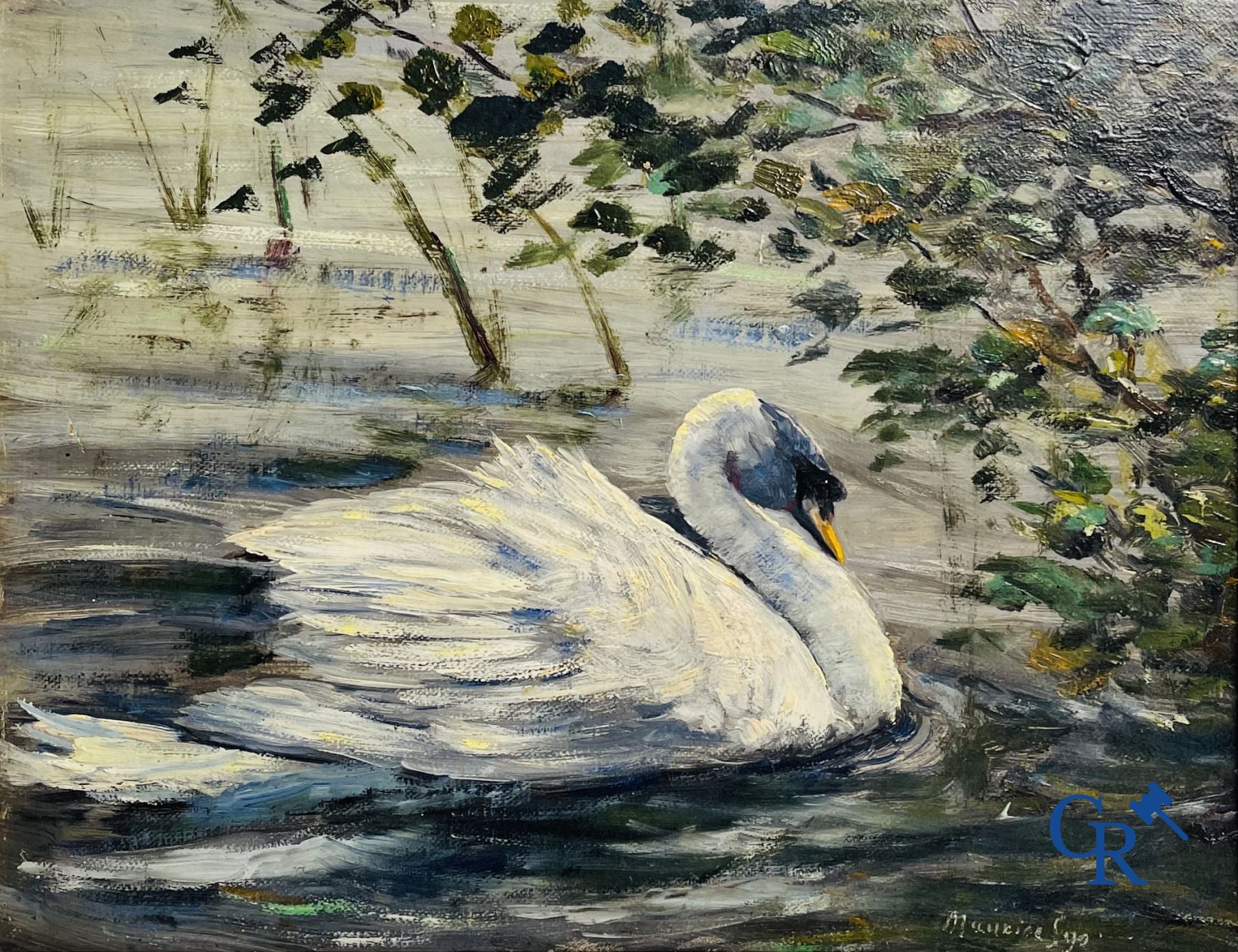 Painting: Maurice Sijs (*) (1880-1972). The white swan. Oil on panel.