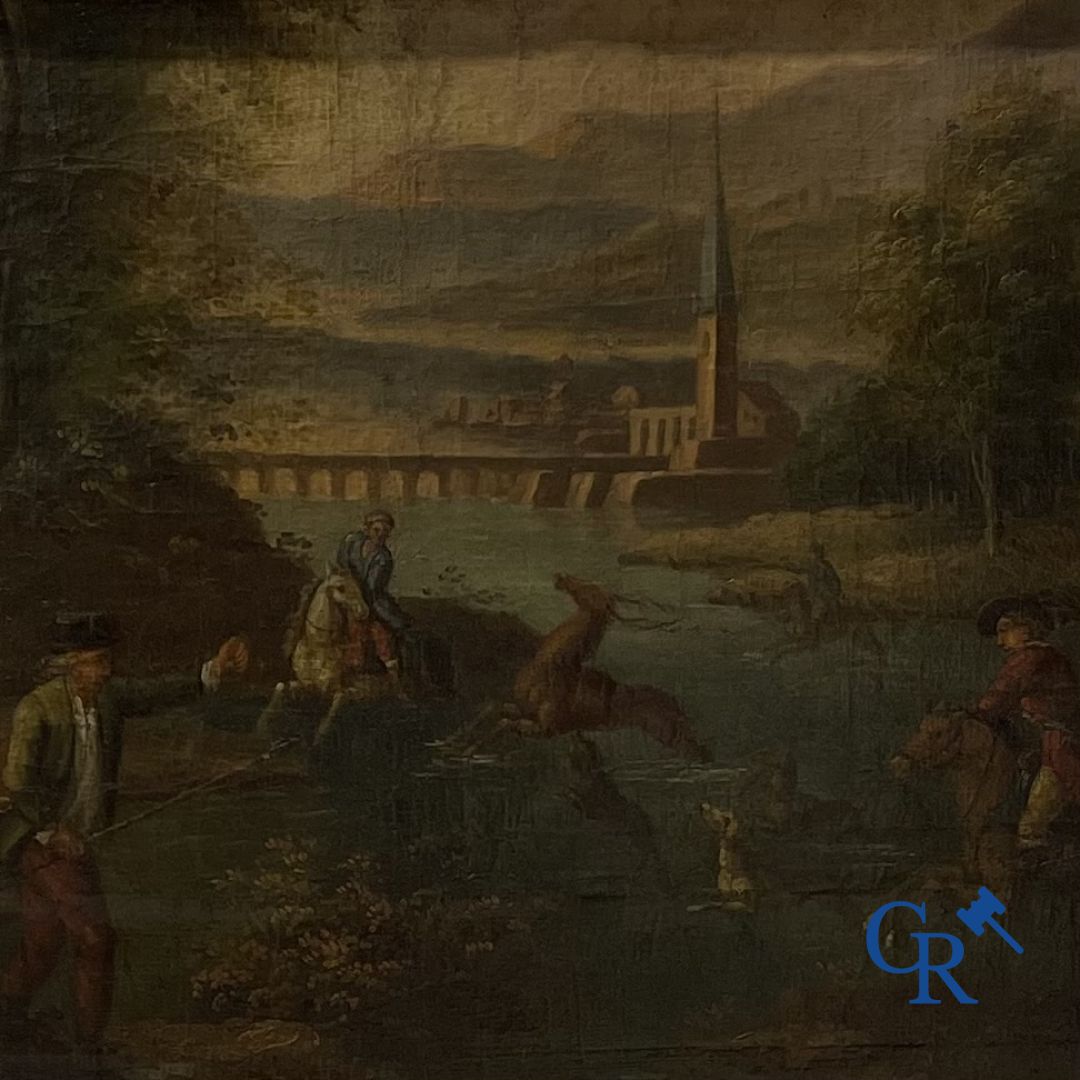 Painting: Oil on canvas, hunting scene, 18th century.