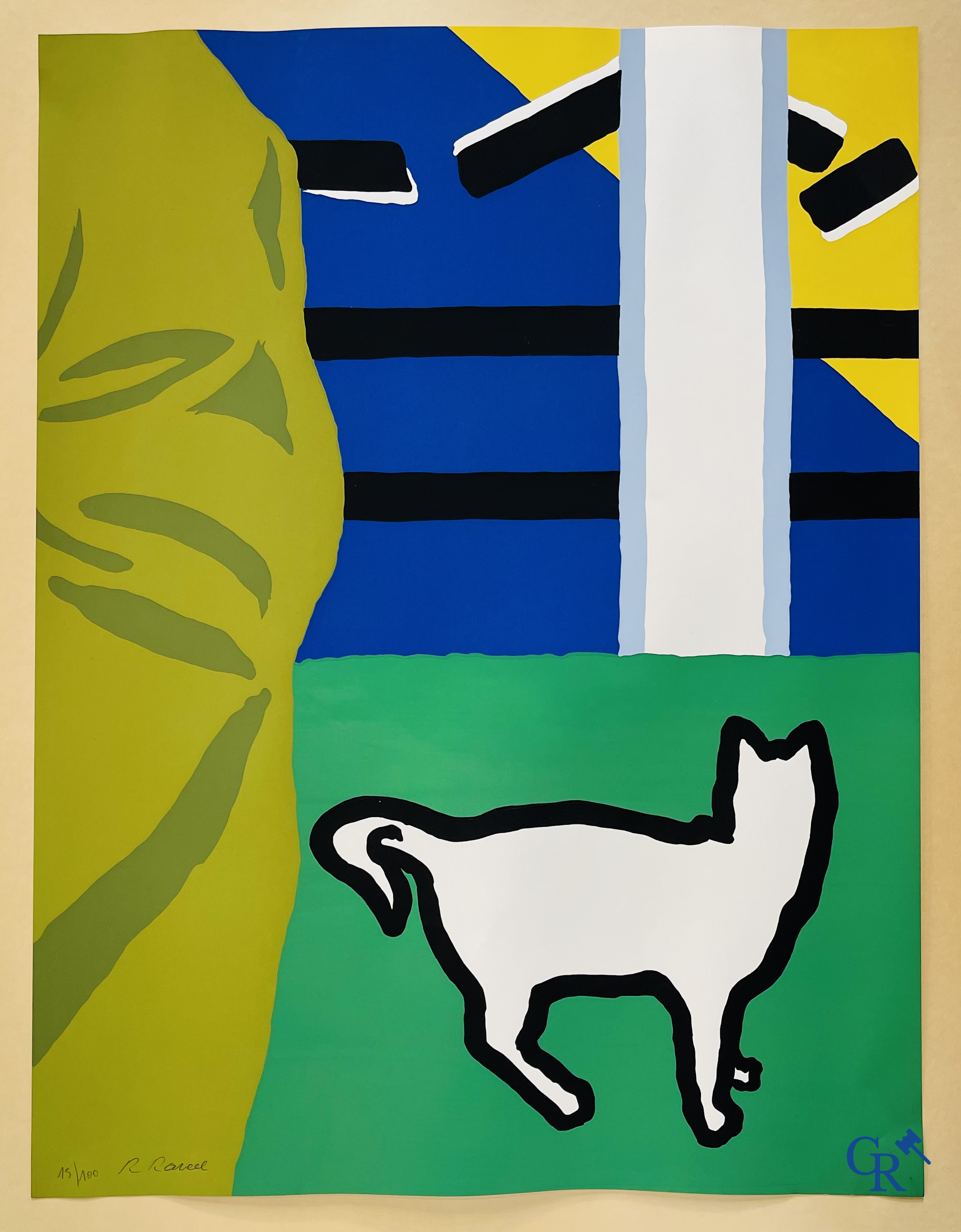 Roger Raveel (1921-2013)(*) "Herbe, chat, bleu…" Lithographie en couleur 1972, 15/100.