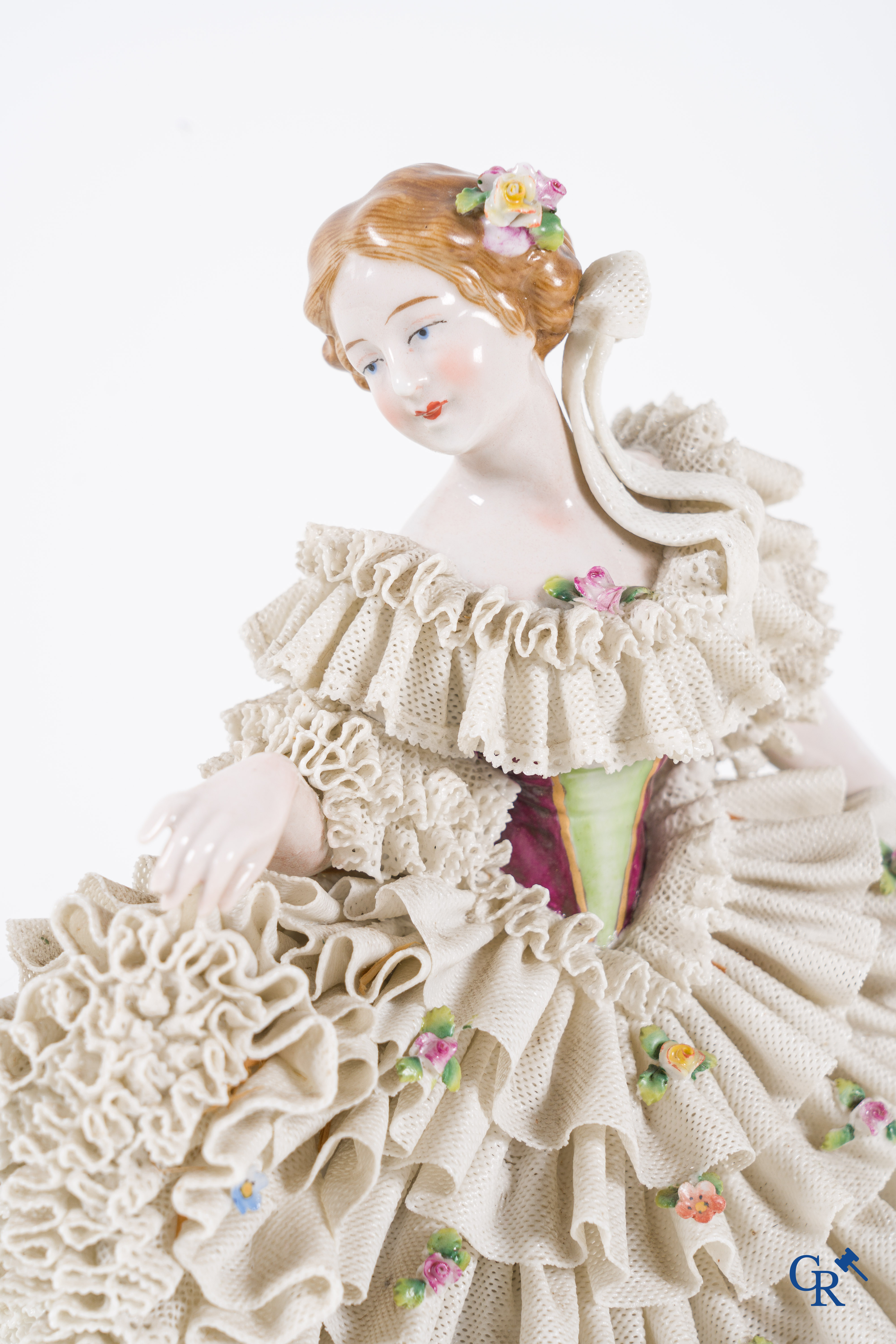 European porcelain: Sitzendorf, Saalfeld-Rudolstadt. Exquisite dancer in lace porcelain. Marked.