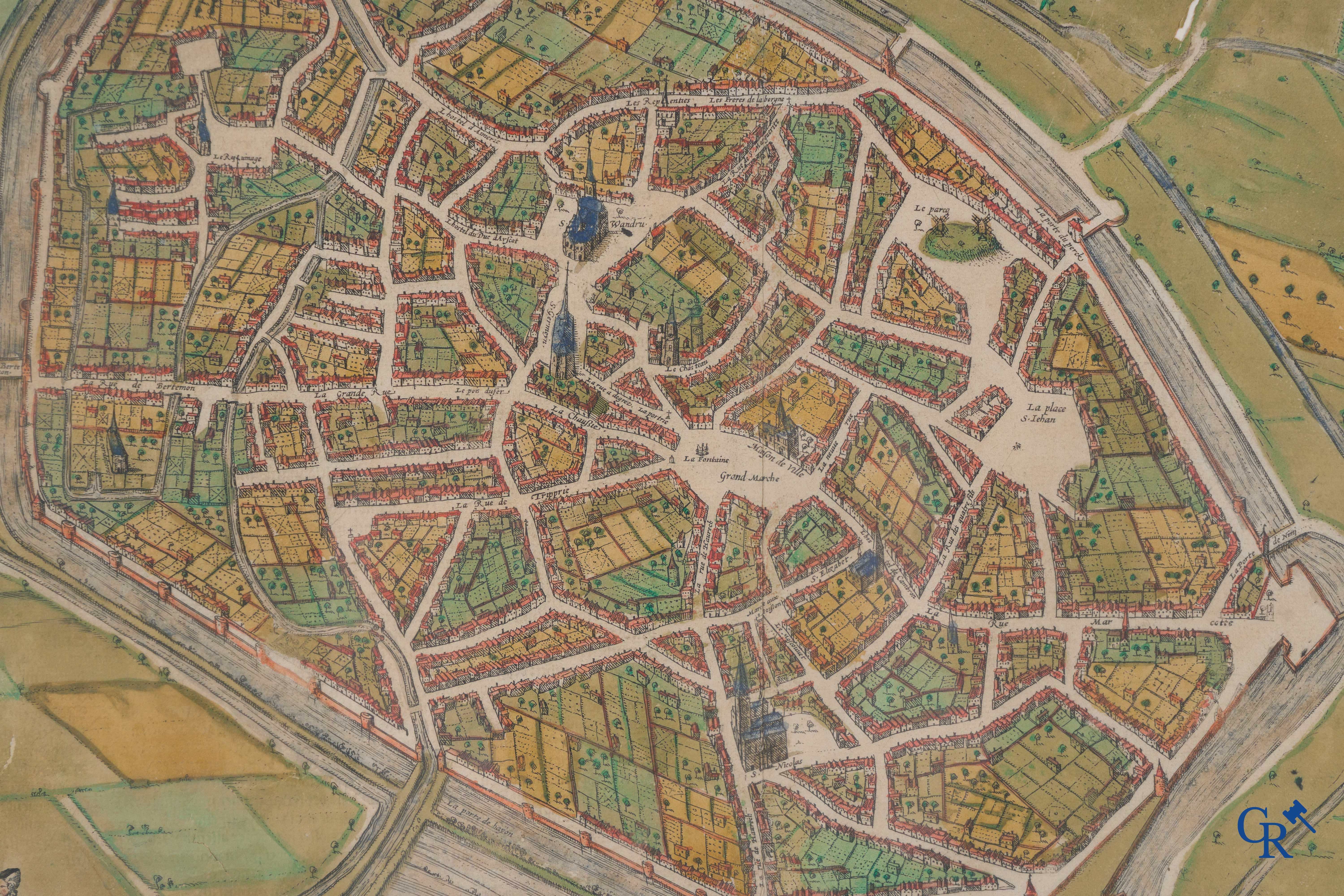 2 Hand-coloured maps of the city of Mons and Tournai.