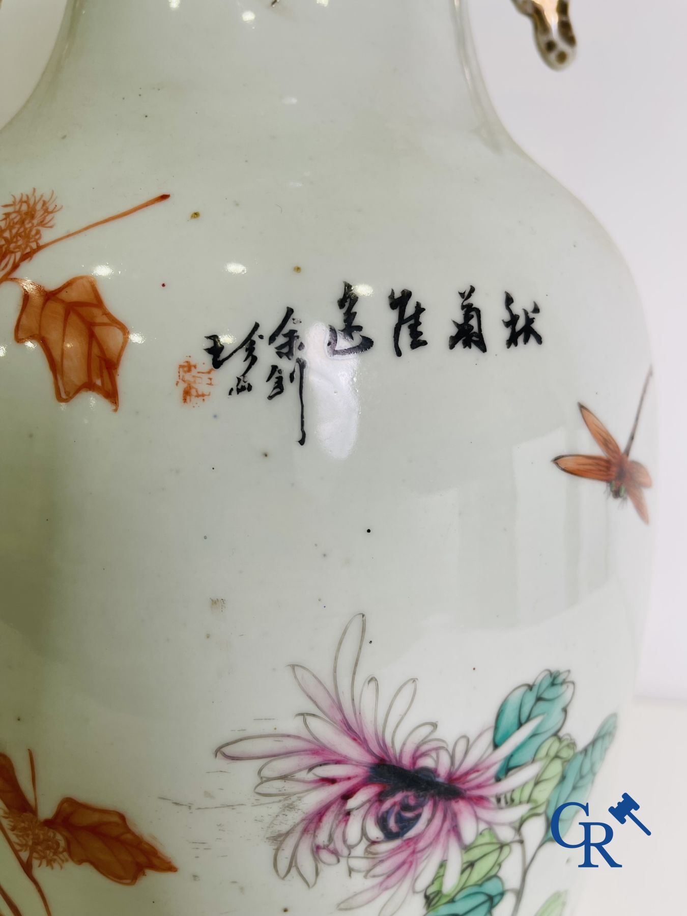 Chinese porcelain: A pair of Chinese vases with a double decor.