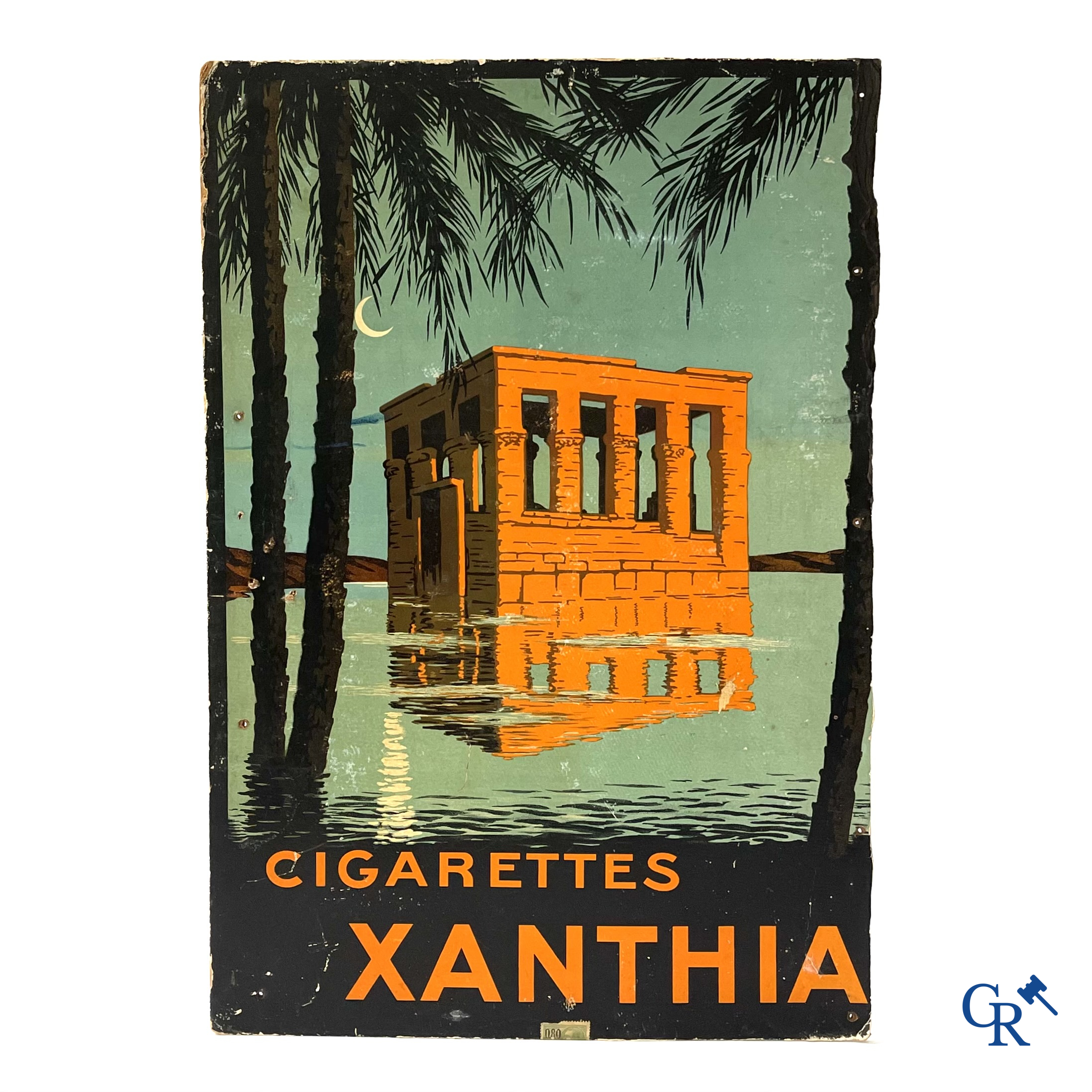 Cigarettes Xanthia, Géo Dorival. Zeldzame publiciteit op hard karton voor Xanthia sigaretten. Circa 1930.