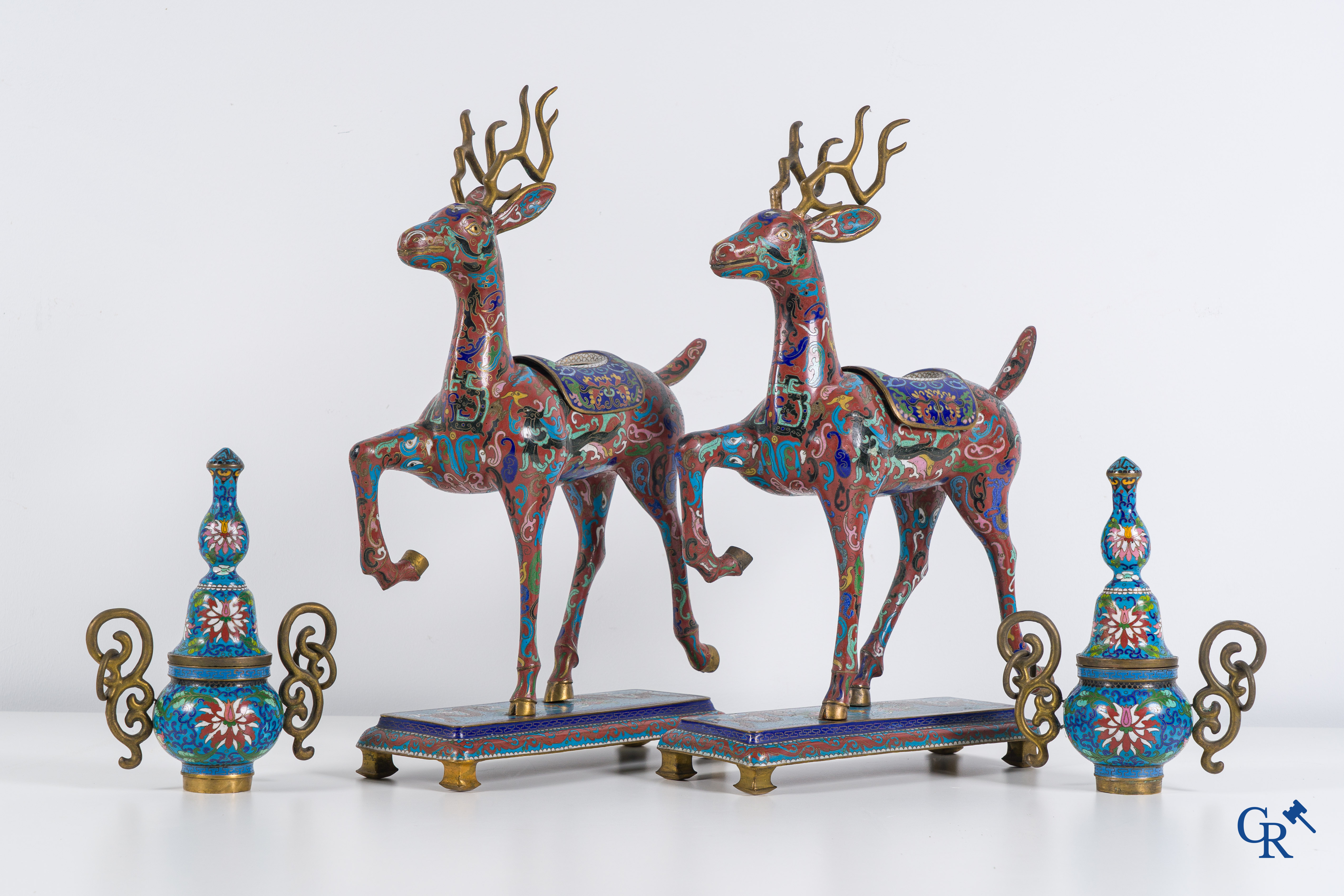 Asian Art: A pair of Chinese cloisonné incense burners in the shape of deer. China, 19th-20th century.