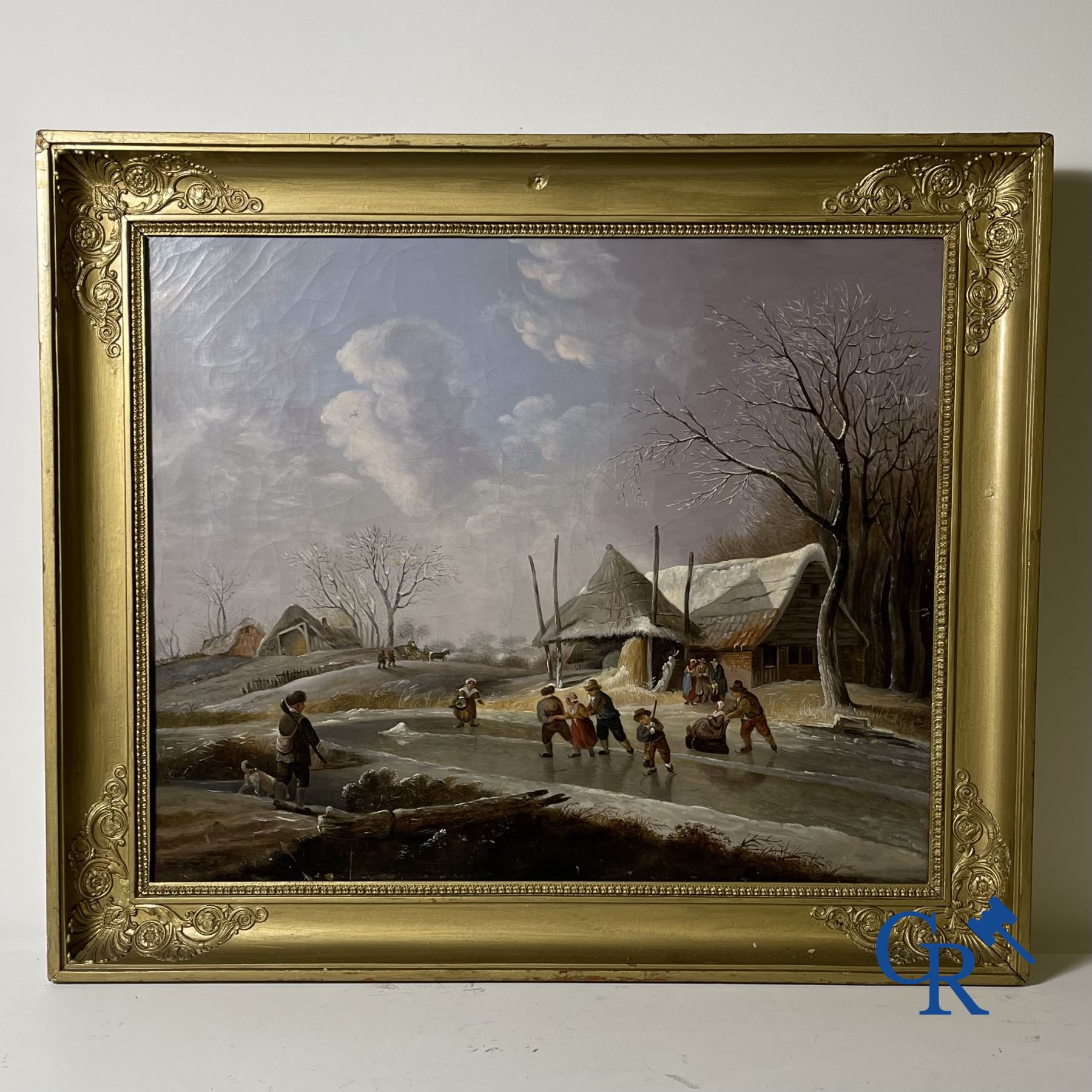 Peinture: Plaisir d'hiver: Huile sur toile. 19ème siècle.