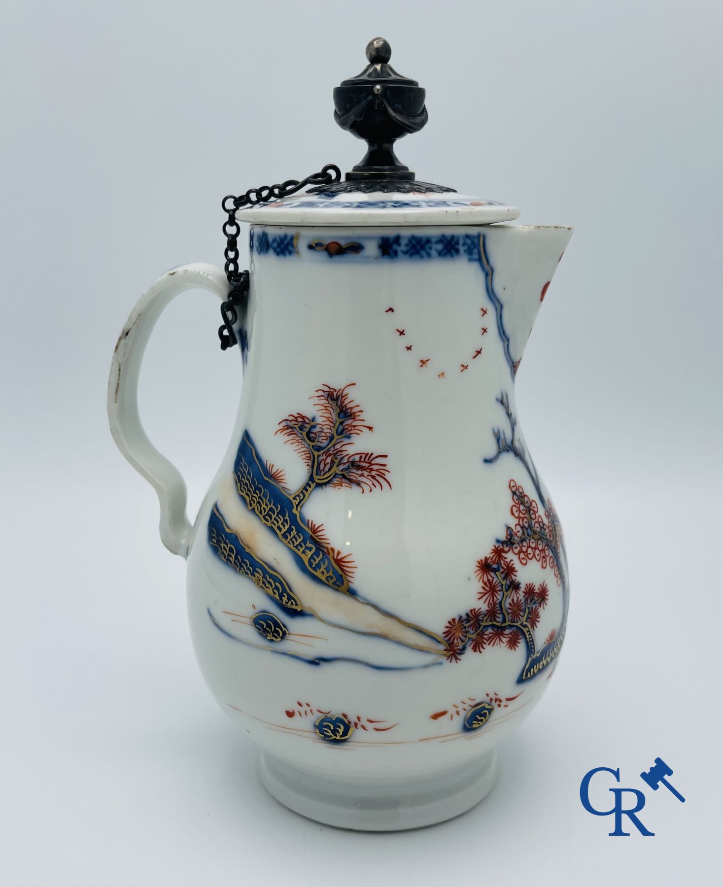 Asian Art: A Chinese silver mounted imari style lid jug. Qianlong period.