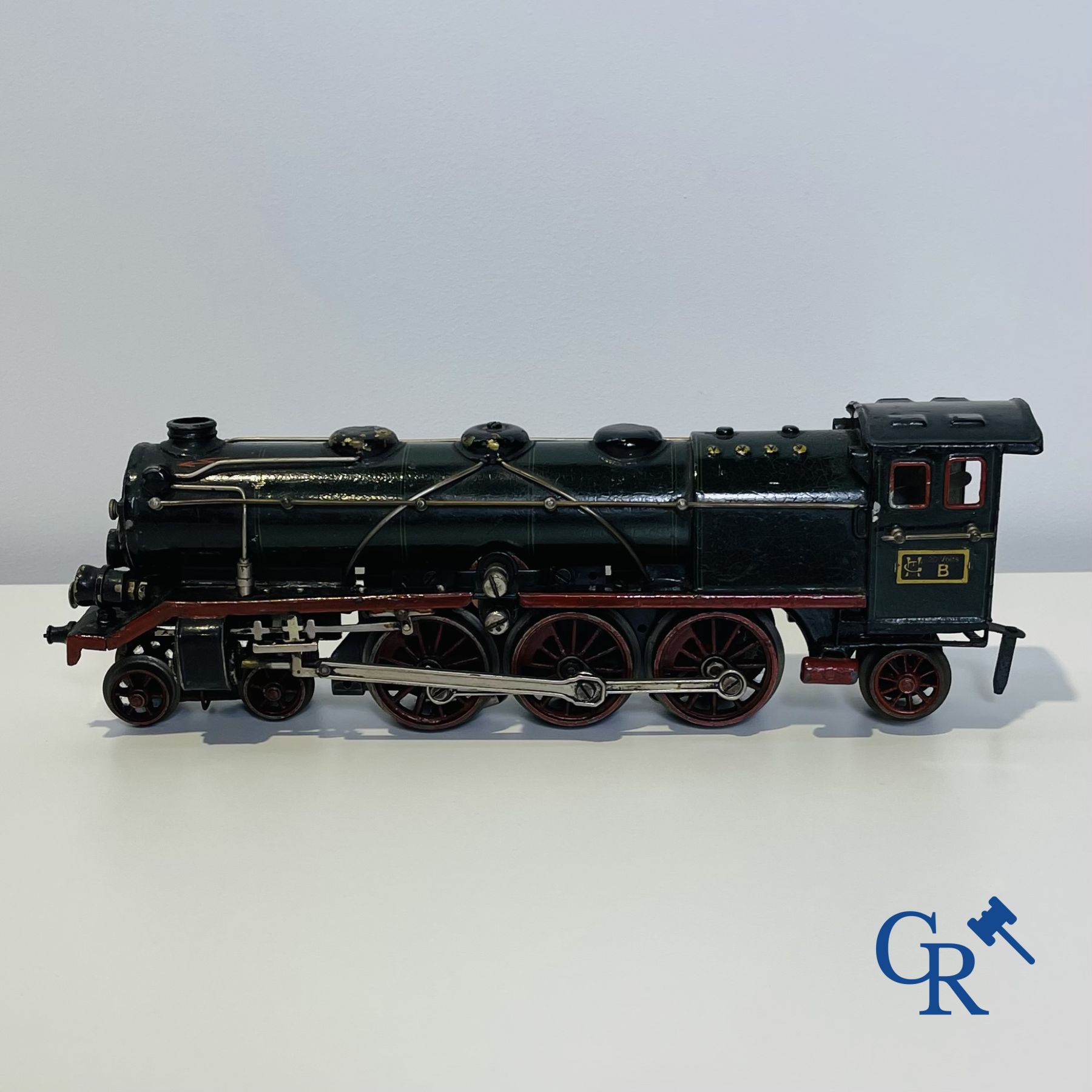 Old toys: Märklin, Locomotive with towing tender and dining car.<br />
About 1930.