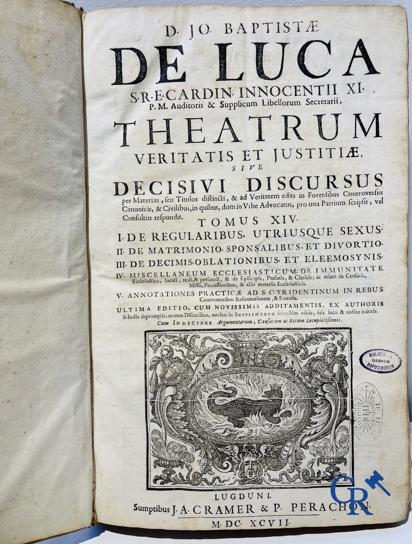 Livres anciens : Giovanni Battista de Luca, Theatrum veritatis et justitiae. J.A. Cramer & Philibert Perachon. 1697.