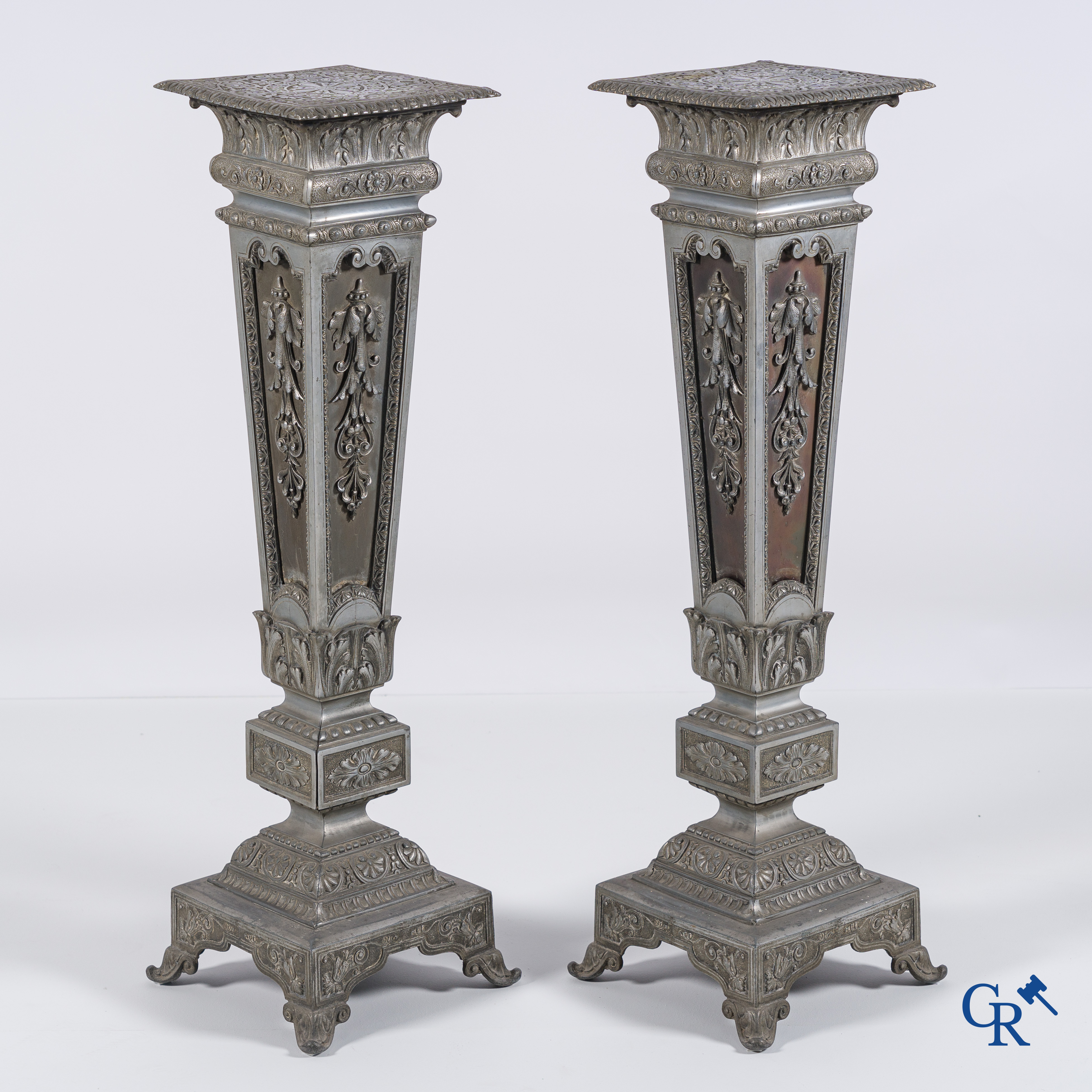 A pair of piedestals in spelter circa 1930.