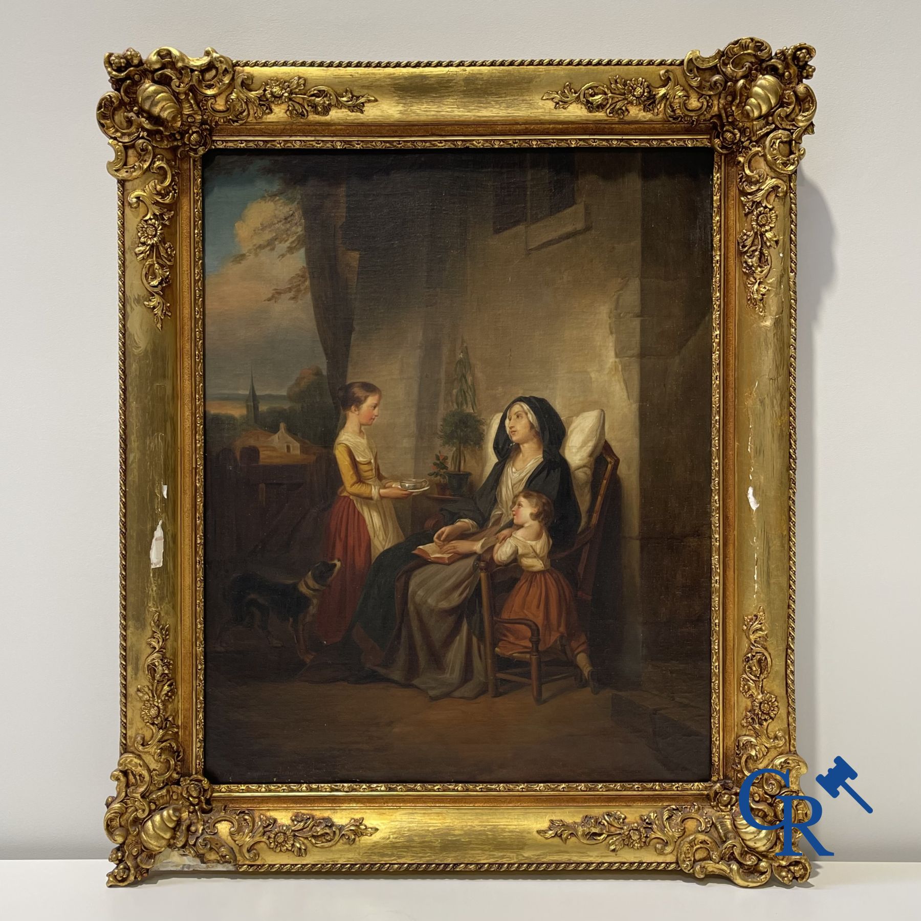 Dolard : Peinture, huile sur toile. Scène de famille. XIXe siècle.