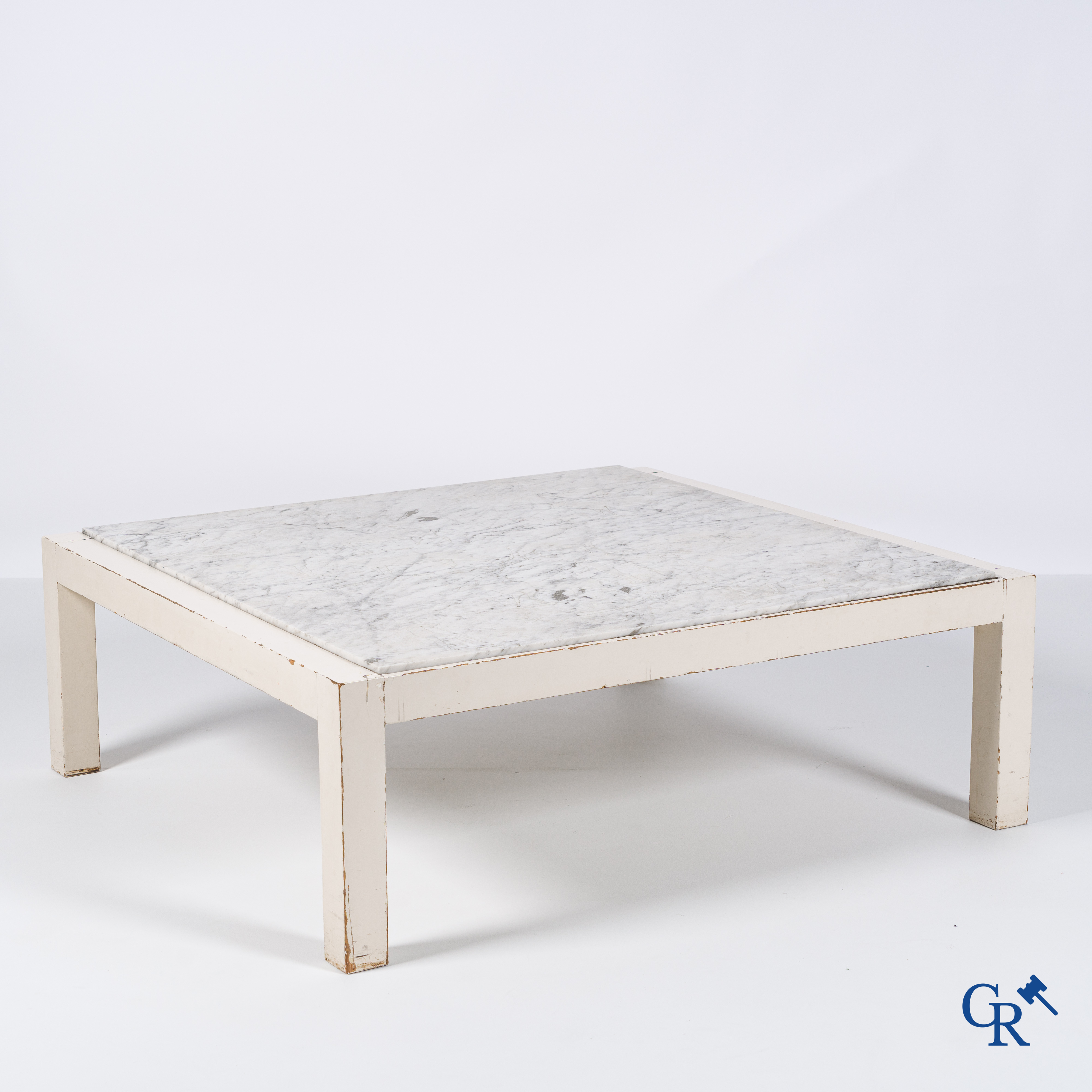 José Vermeersch (1922 - 1997) Coffee table in wood and worked marble top.