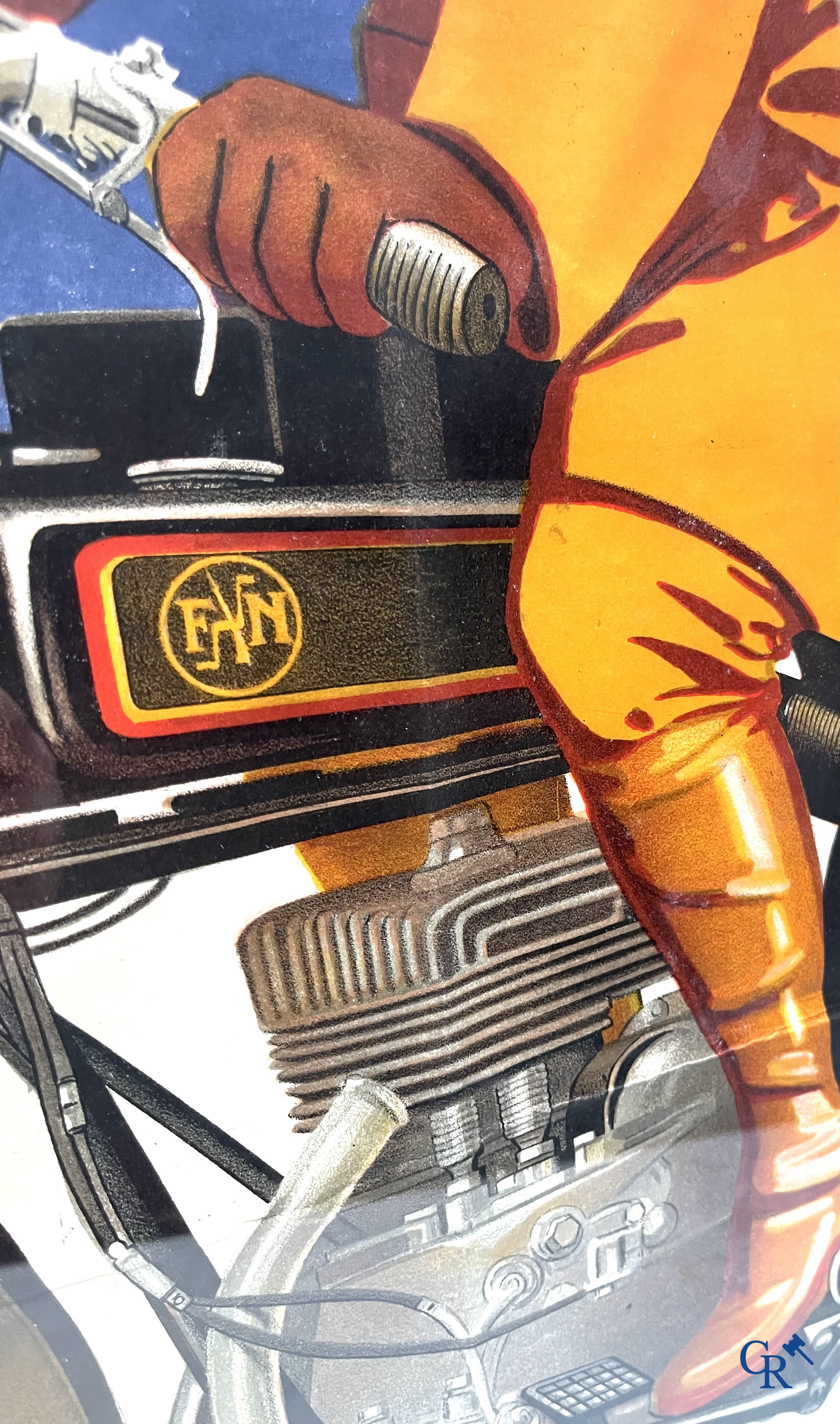 FN Motorfabriek Herstal, Zeldzame en originele publiciteitsaffiche voor de FN motorfiets type Sahara. Circa 1930.